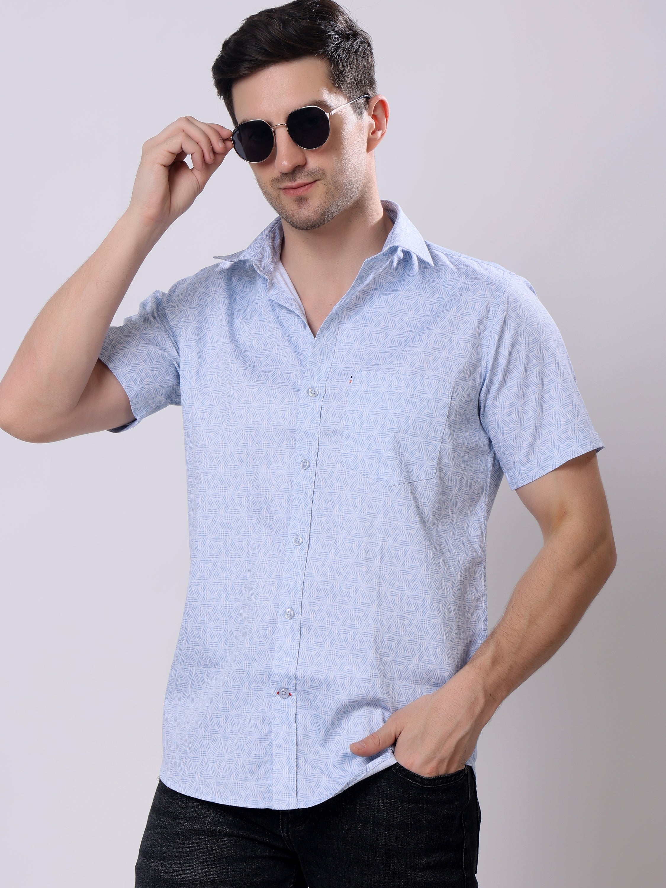 Stylox Men’s Regular Fit Half Sleeve Abstract print Cotton Summer Casual Shirt - Stylox