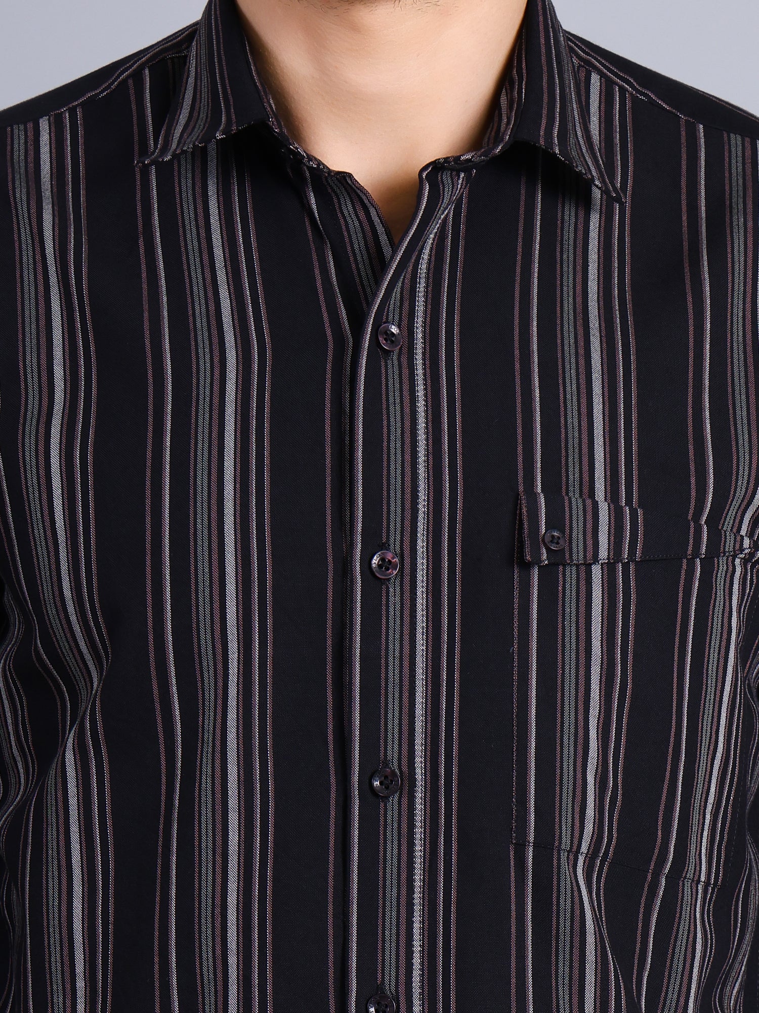 Stylox Men’s Regular Fit Full Sleeve Stripes Casual Shirt for Everyday & Office Wear (Black)