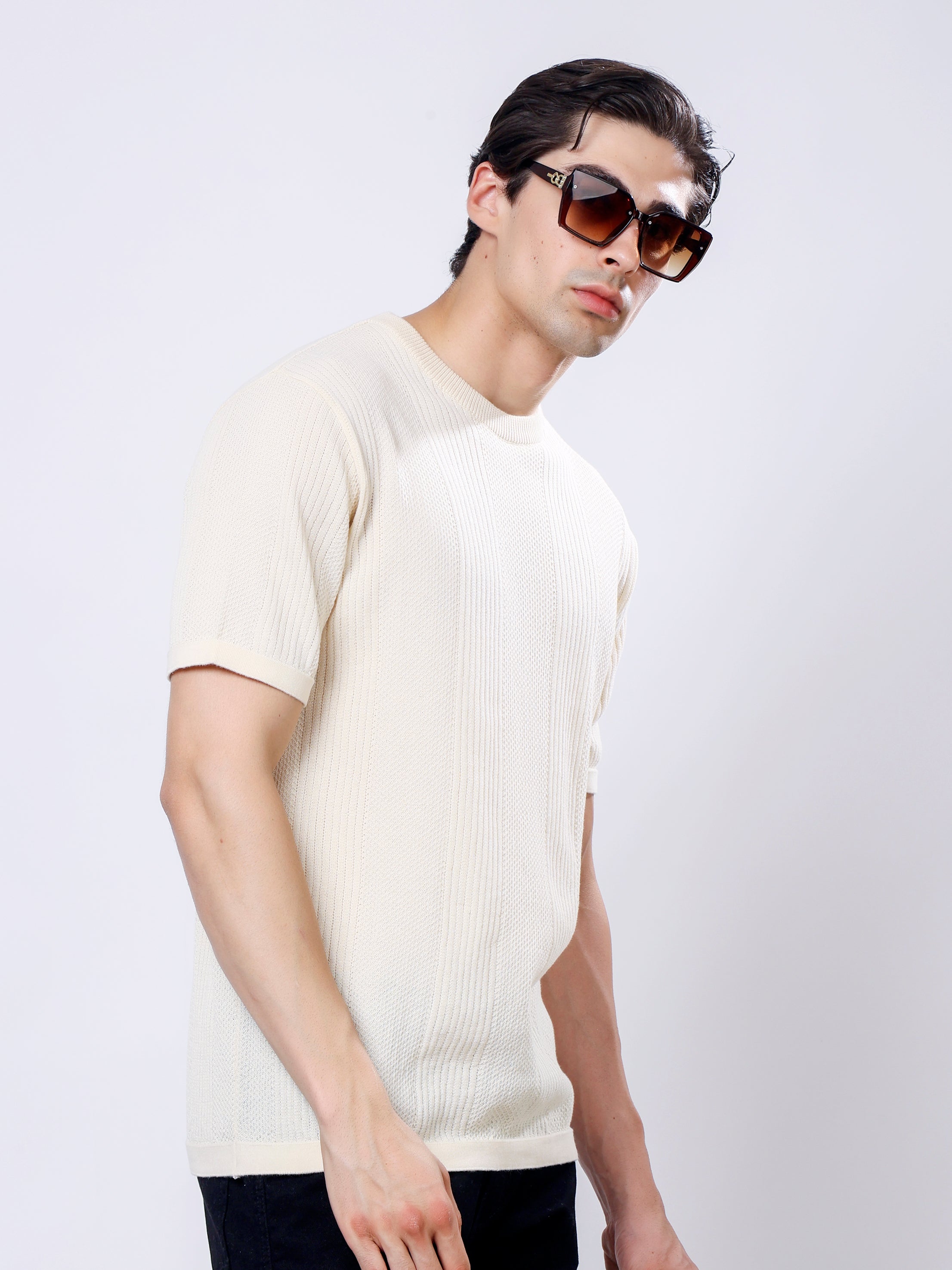 Stylox Men's Regular Fit Half Sleeve Solid Knitted Round Neck T-Shirt