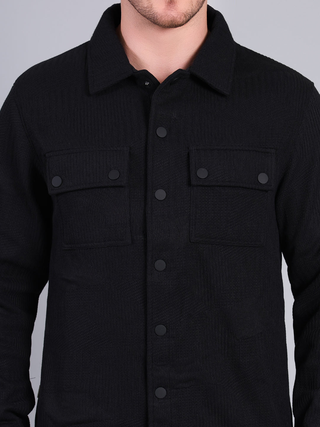 Stylox Men’s Winter Shacket | Solid Button-Down Shirt Jacket with Chest Pockets | Warm Casual Outerwear