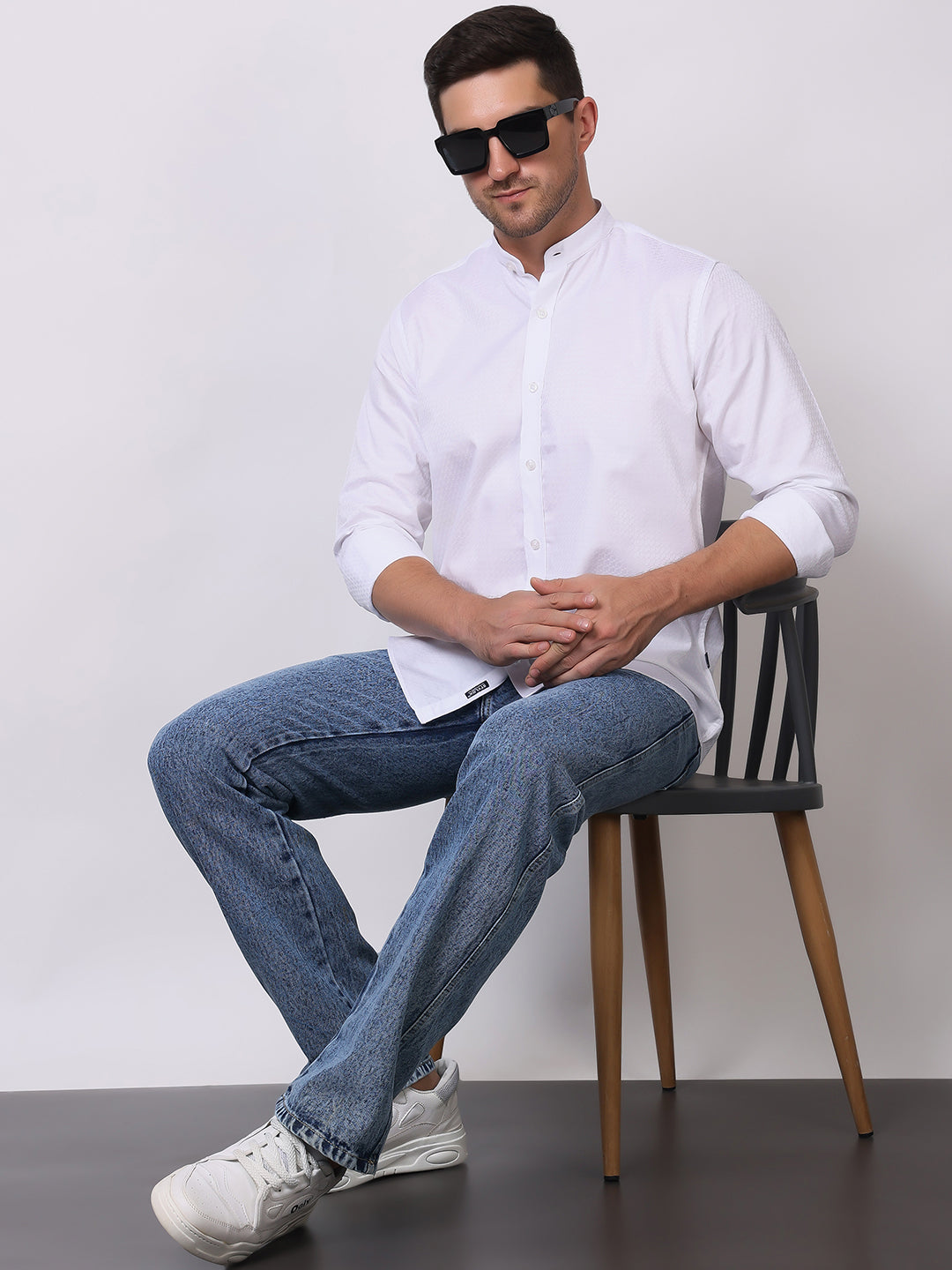 Stylox Men’s White Mandarin Collar Full Sleeve Casual Shirt - Stylox