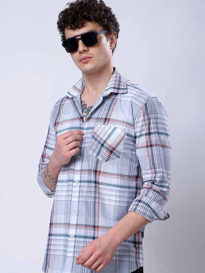 Stylox Men’s Regular Fit Full Sleeve Casual Check Shirt–Grey &amp; Brown - Stylox