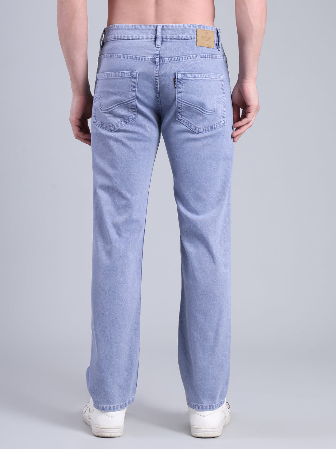 Stylox Men’s Comfort Fit Mid Rise Washed Denim Jeans (Light Blue) - Stylox