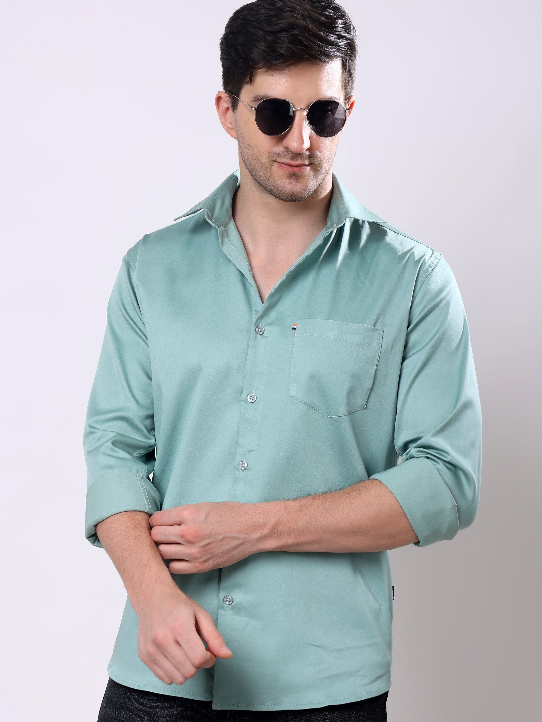 Stylox Men’s Regular Fit Full Sleeve Solid Cotton Satin Casual Shirt - Stylox