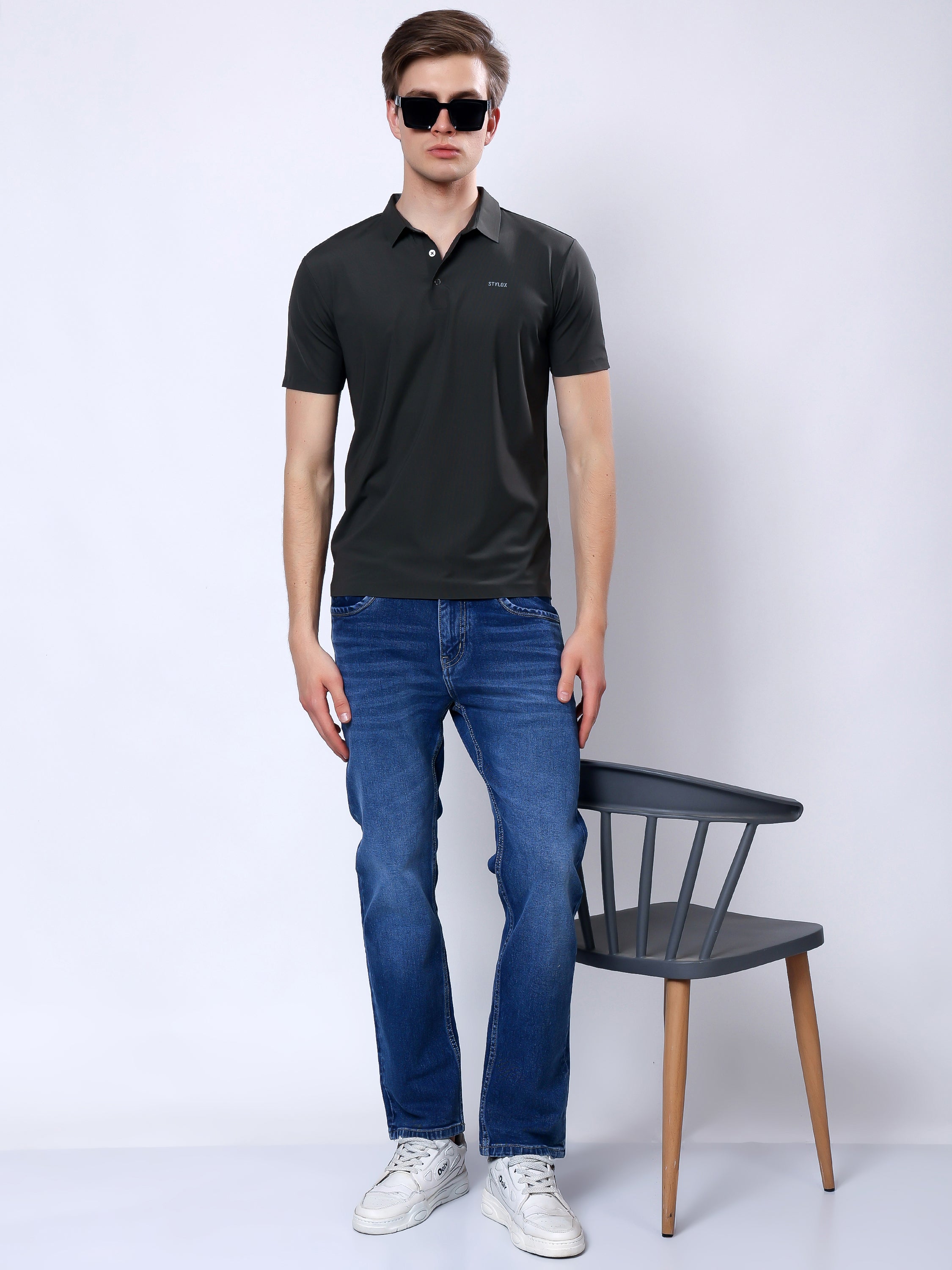 Stylox Men’s Premium Regular Fit Stretchable Polo T-Shirt–Dark Grey - Stylox