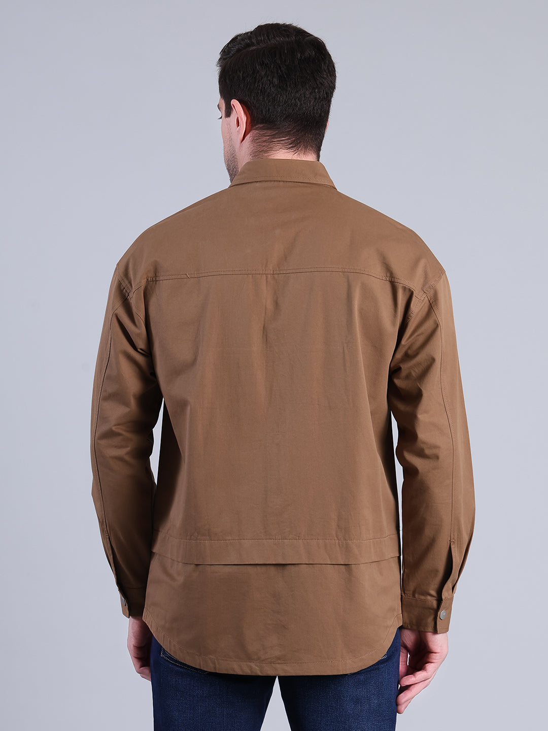 Stylox Men’s Solid Winter Shacket with Snap Buttons & Utility Pockets (Brown) - Stylox