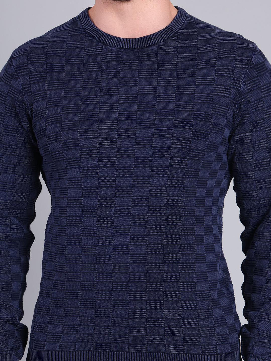 Stylox Men’s Textured Winter Sweater | Crew Neck Full Sleeve Knit Pullover | Premium Casual Wear (Navy Blue) - Stylox