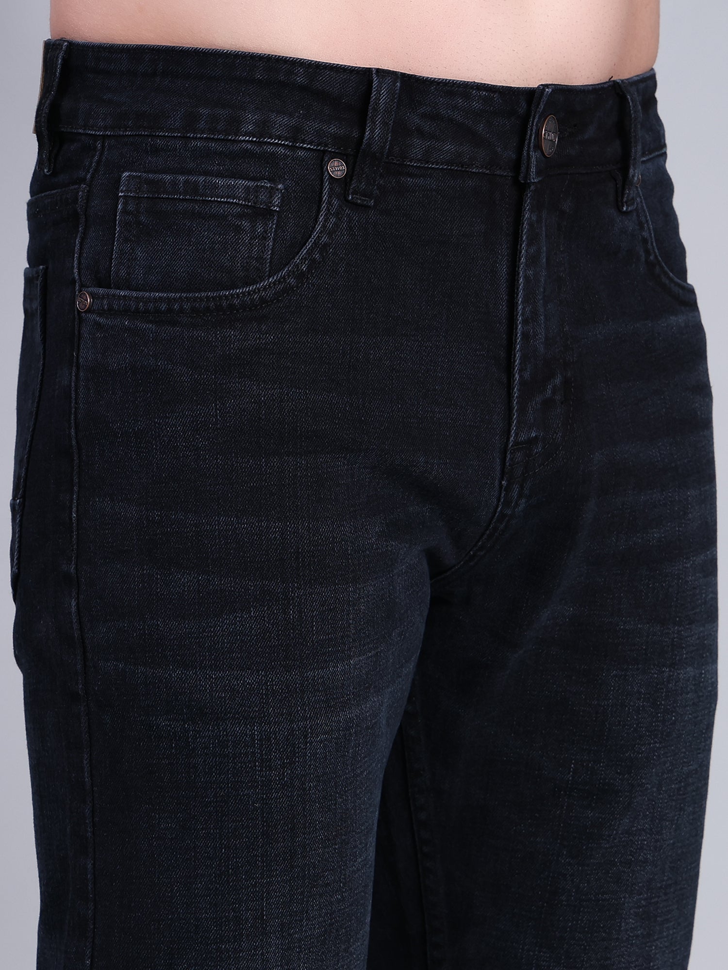 Stylox Men’s Mid-Rise Straight Fit Classic Washed Denim Jeans-Dark Grey - Stylox