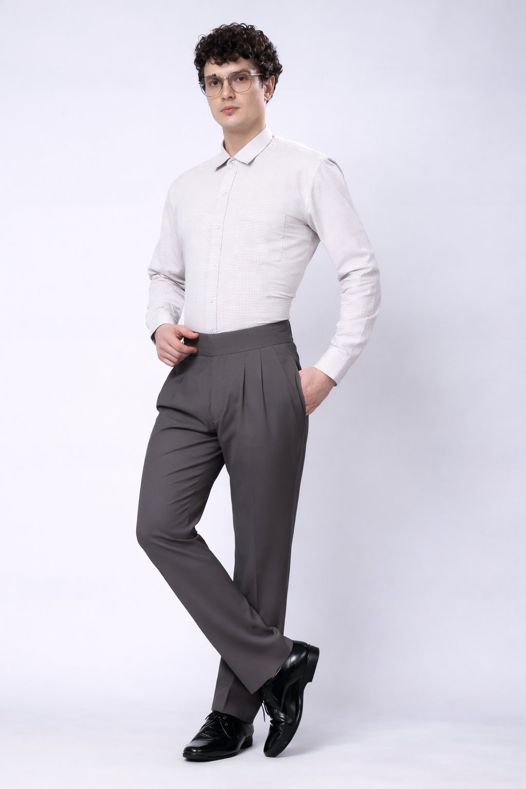 Stylox Men’s Slim Fit Gorkha Trouser with Pleated Front & Side Adjuster Waist-Mid Grey - Stylox