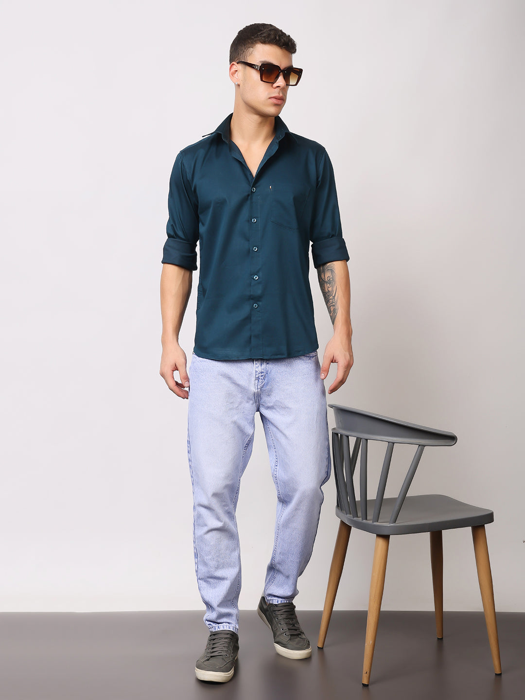 Stylox Men's Full Sleeve Solid Partywear Casual Shirt – Premium Shine Finish Cotton Blend Regular Fit Shirt for Stylish Evening & Occasion Wear - Stylox