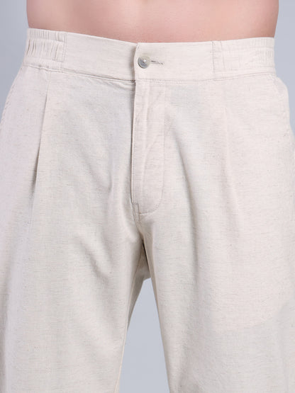 Stylox Men’s Cotton Linen Blend Trousers | Regular Fit Pleated Pants