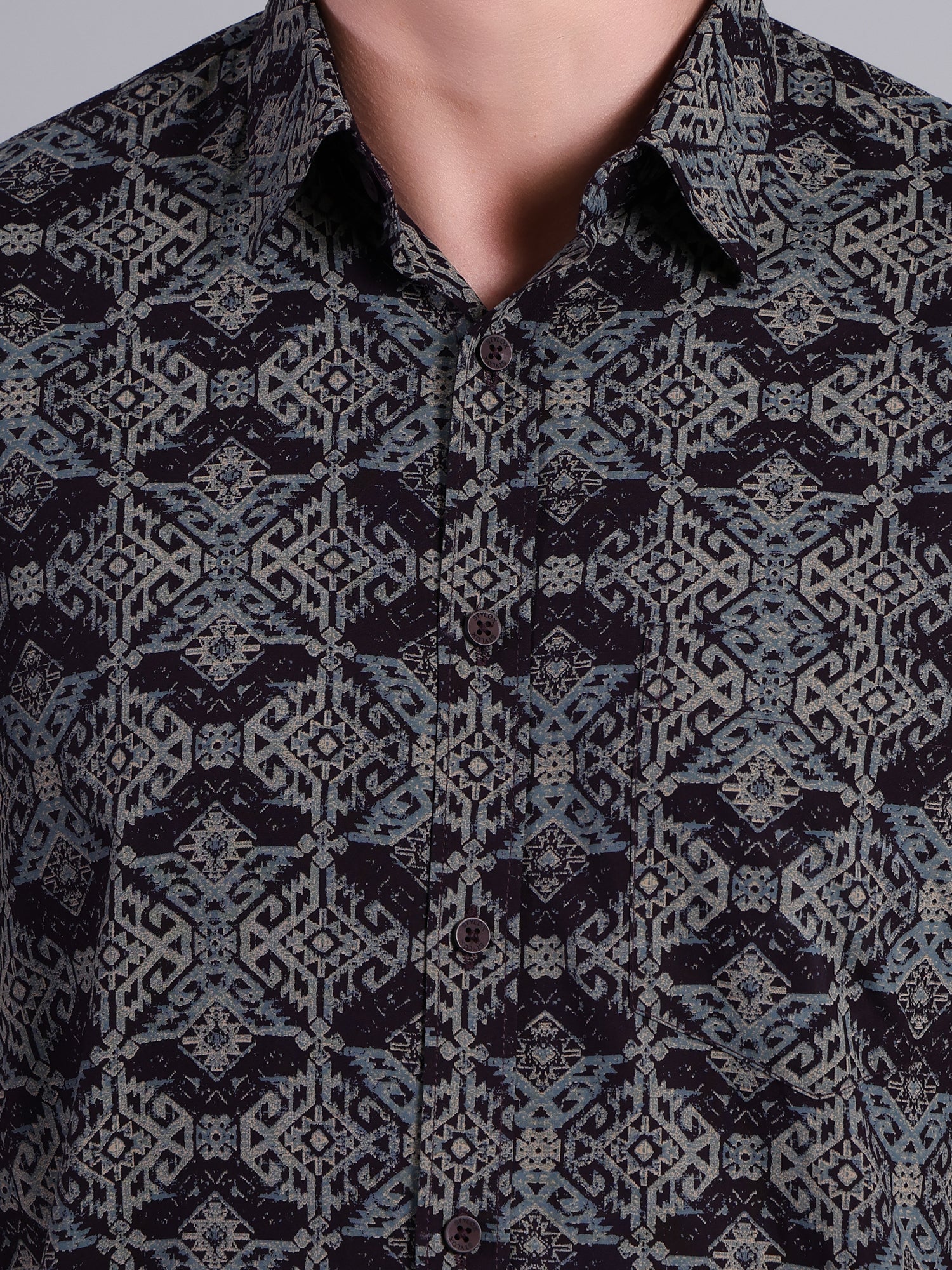 Stylox Men’s Regular Fit Geometric Printed Half Sleeve Casual Shirt-Violet - Stylox