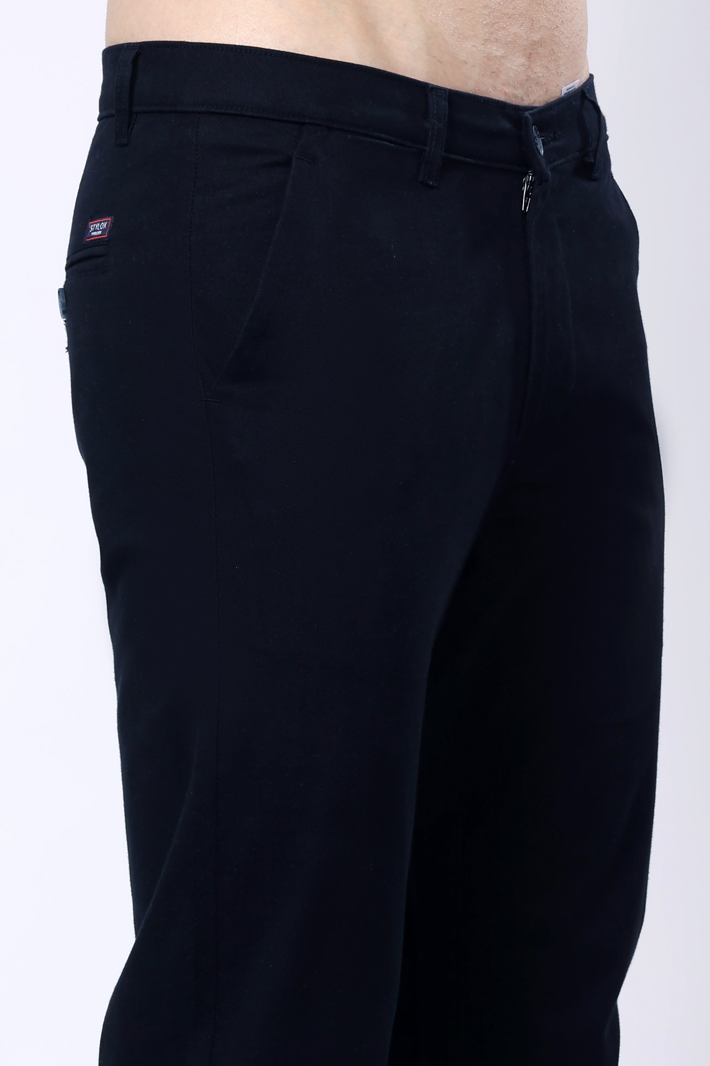 Stylox Men’s Straight Fit Casual Trousers with Comfort-Navy - Stylox