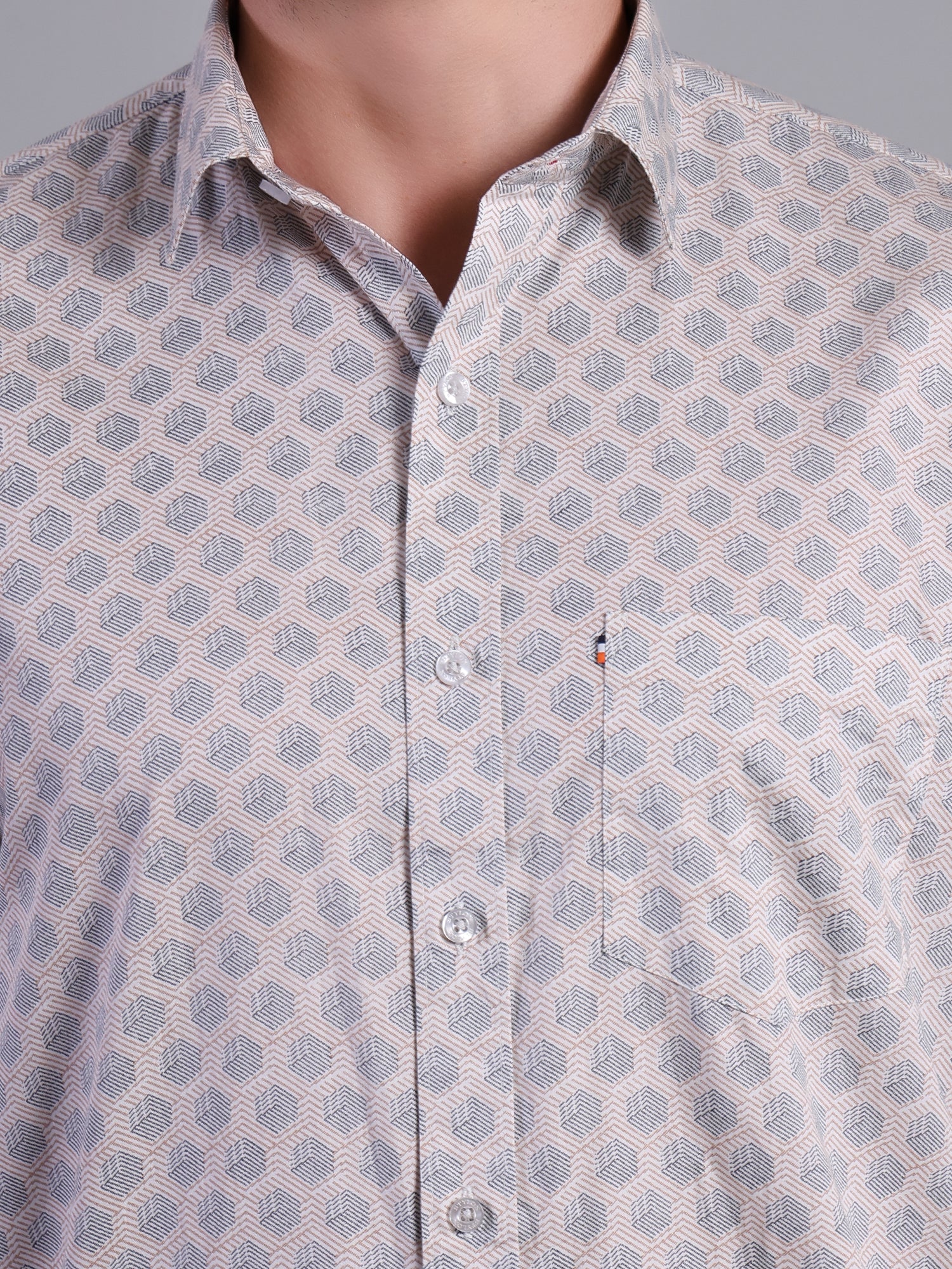 Stylox Men’s Printed Casual Shirt | Slim Fit Full Sleeve Shirt for Men-Cream - Stylox