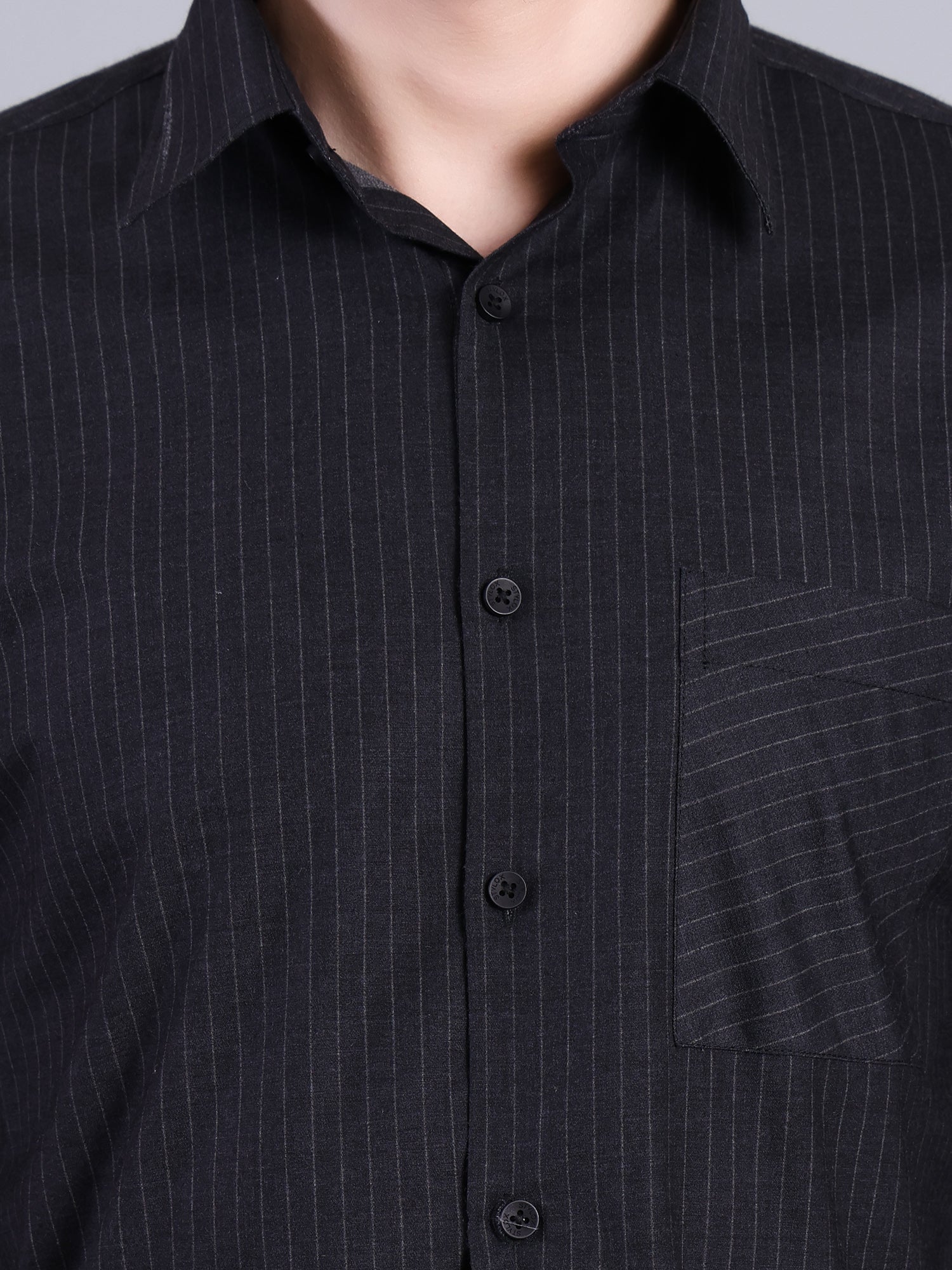 Stylox Men’s Regular Fit Vertical Striped Full Sleeve Casual Shirt-Black - Stylox