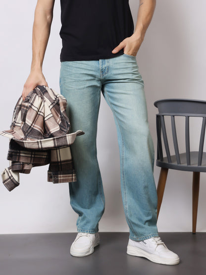 Stylox Men’s Relaxed Fit Dusty Blue Washed Jeans | Soft Light Blue Straight Fit Denim for Casual &amp; Everyday Wear - Stylox