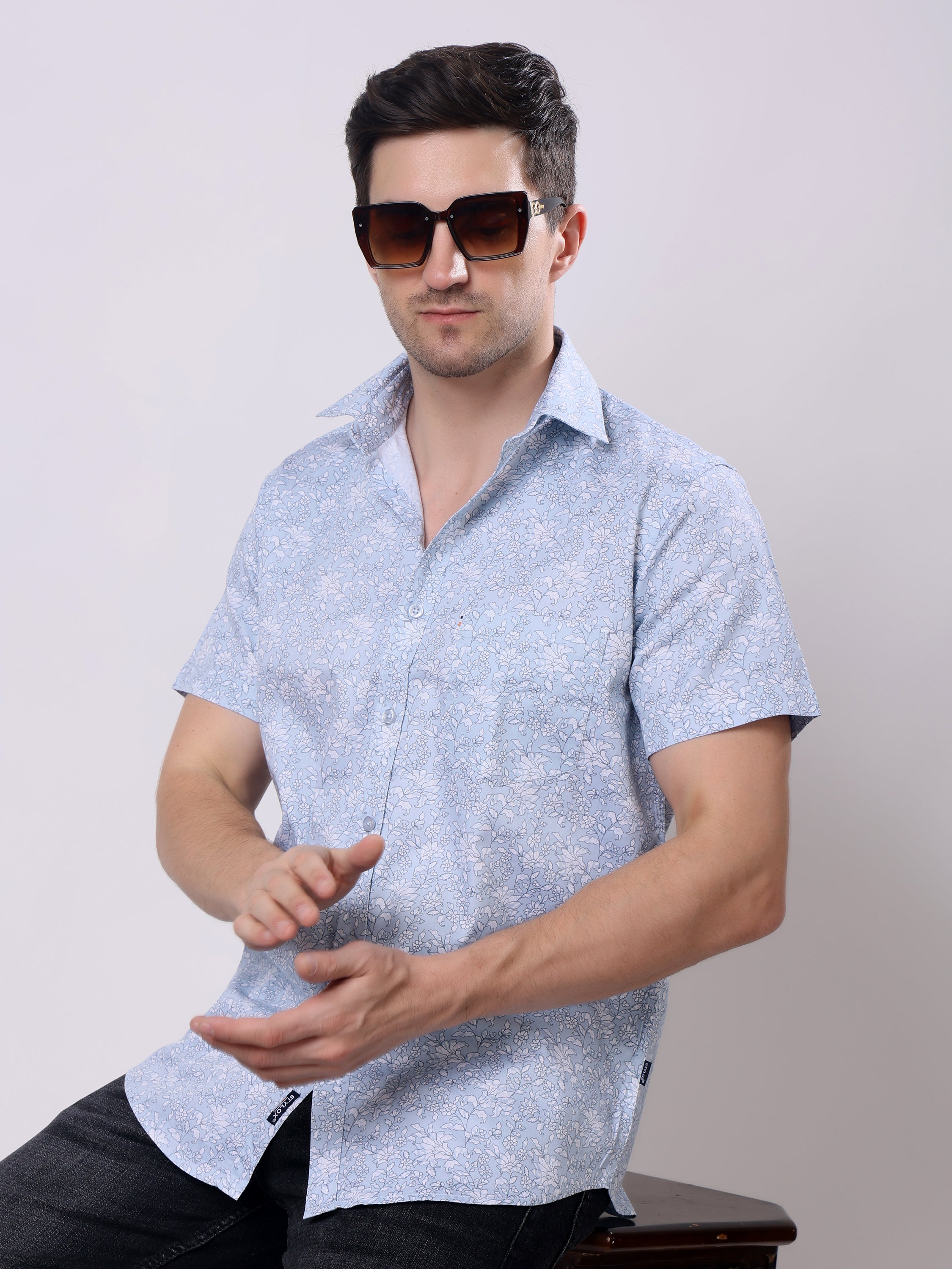 Stylox Men’s Regular Fit Half Sleeve floral print Cotton Summer Casual Shirt - Stylox