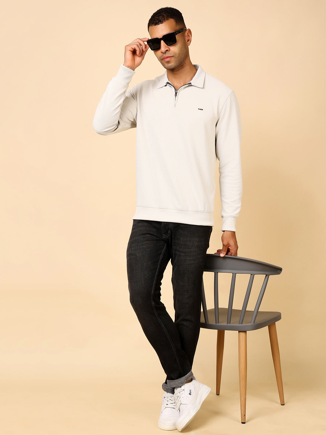 Stylox Men's Utility Style Zip Neck Sweatshirt