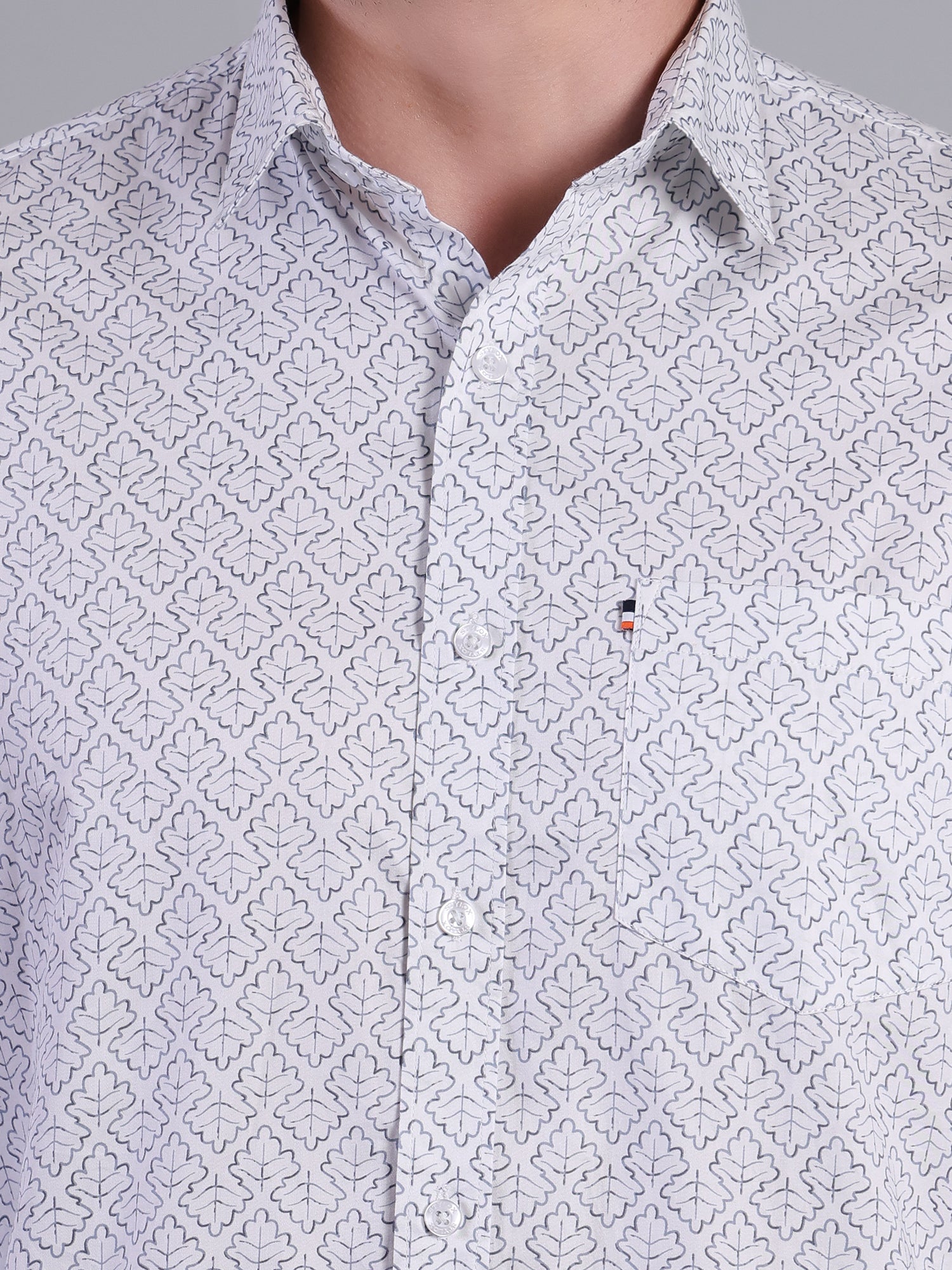 Stylox Men’s Regular Fit Full Sleeve Leaf Print Casual Cotton Shirt-White - Stylox