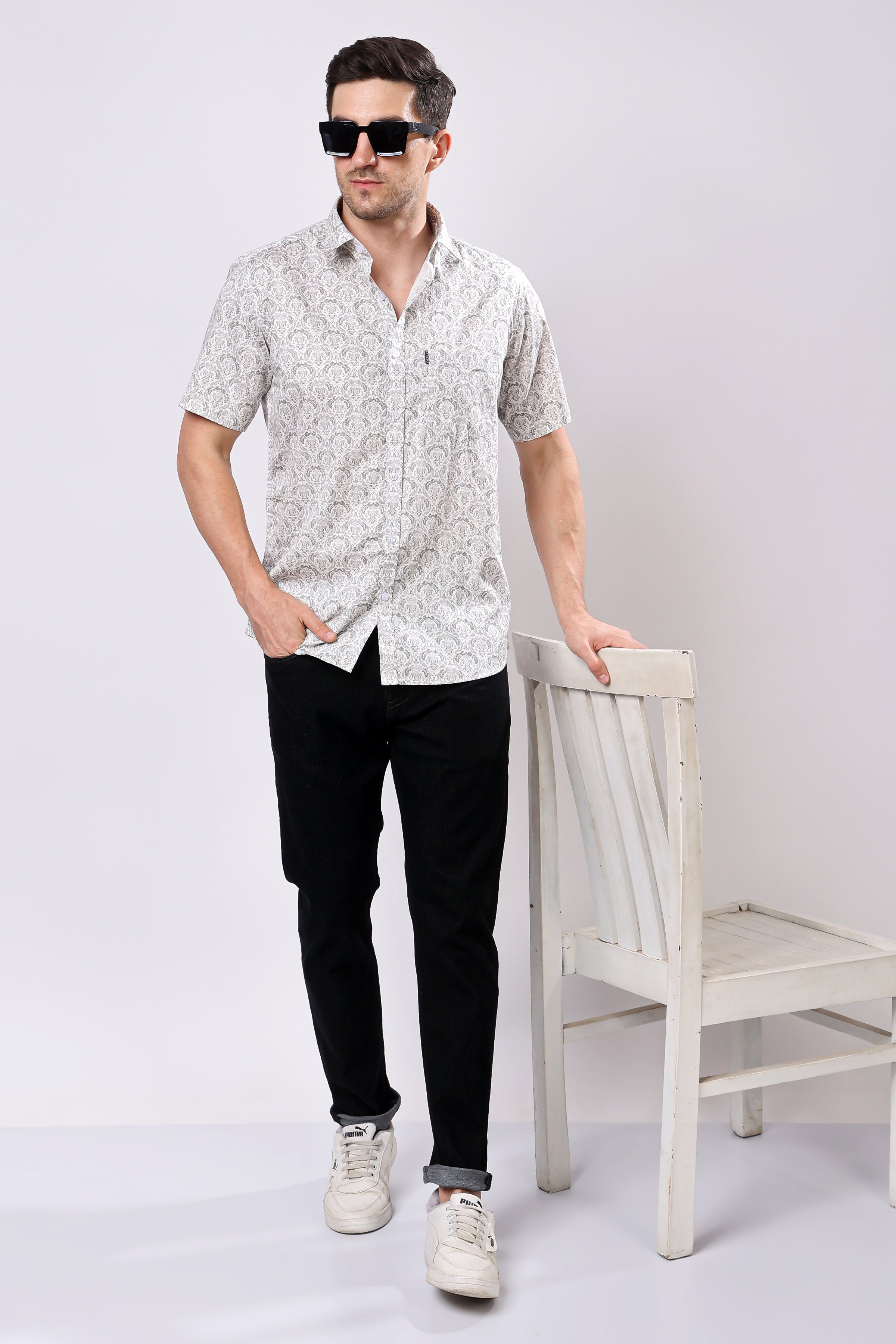 Stylox Men's Half Sleeve Floral Printed Casual Shirt – Trendy Cotton Blend Regular Fit Summer Shirt for Stylish Everyday Wear - Stylox