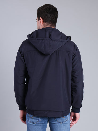 Stylox Men’s Solid Hooded Winter Jacket | Full Sleeve Zip-Up Casual Jacket with Pockets