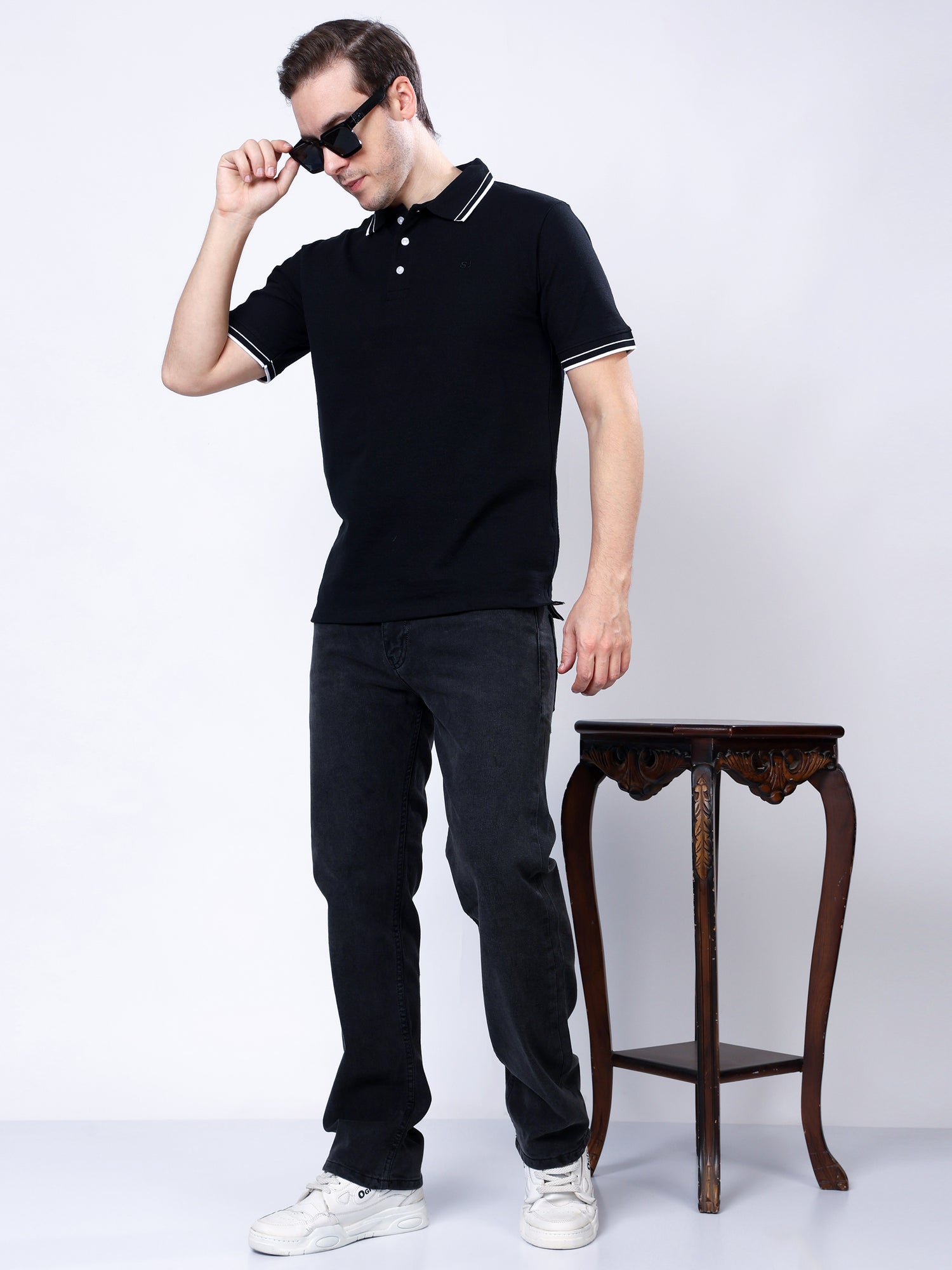 Stylox Men’s Mid-Rise Comfort Fit Stretchable Dark Grey Denim Jeans - Stylox