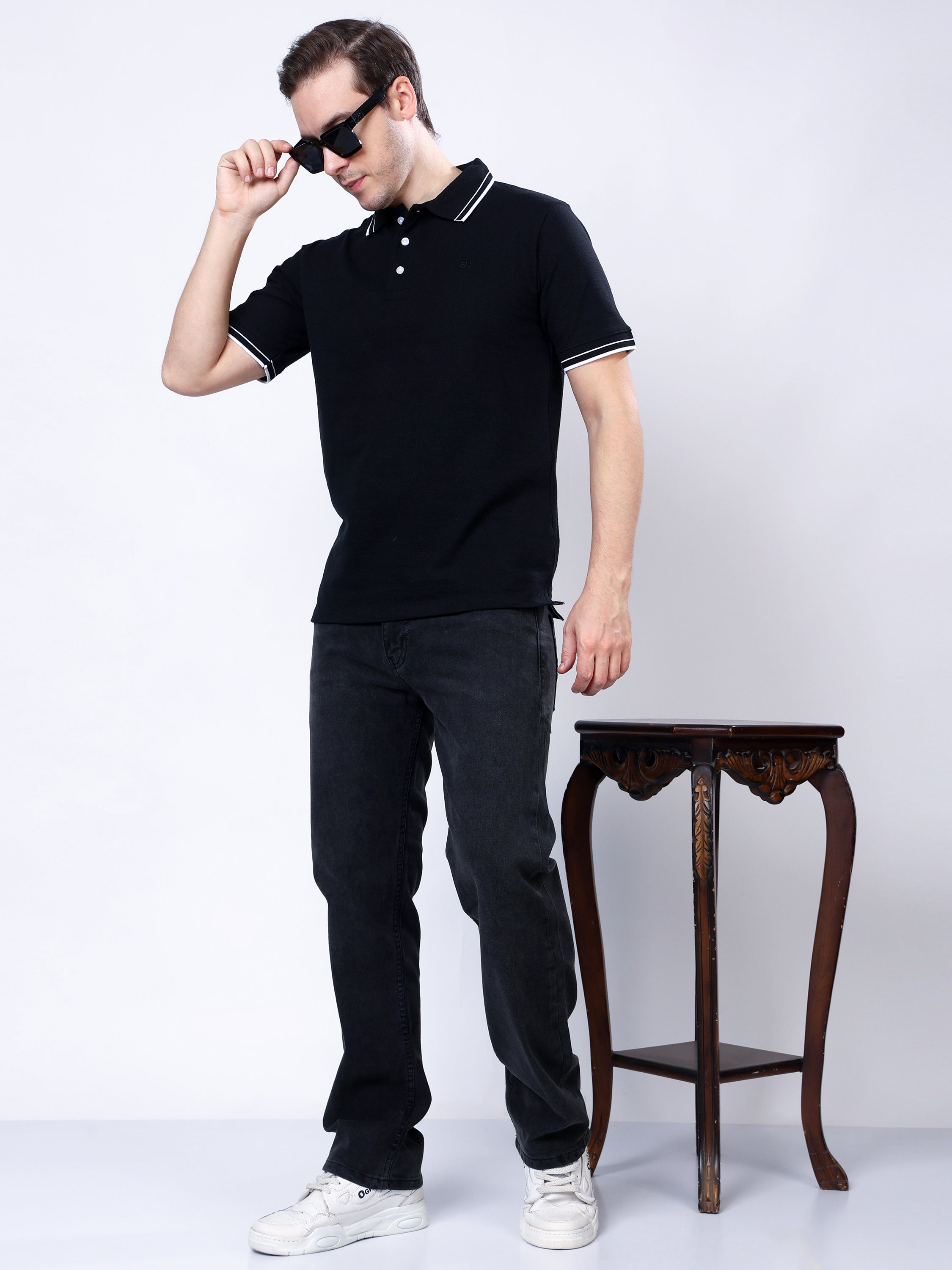 Stylox Men’s Mid-Rise Comfort Fit Stretchable Dark Grey Denim Jeans - Stylox