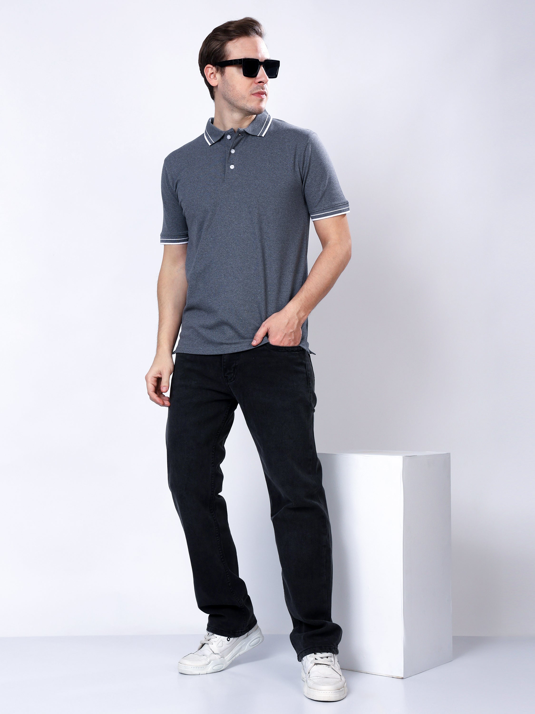 Stylox Men’s Solid Polo T-Shirt with Contrast-Tipped Collar - Stylox