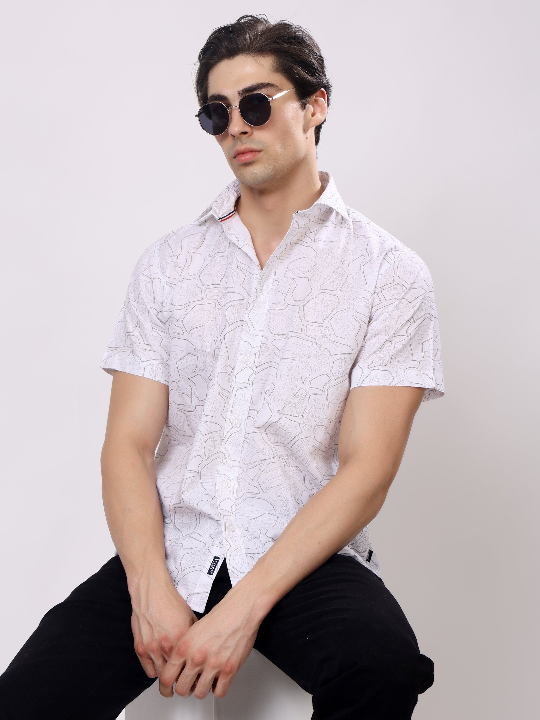 Stylox Men’s Regular Fit Half Sleeve Stylish Abstract Printed Casual Shirt - Stylox