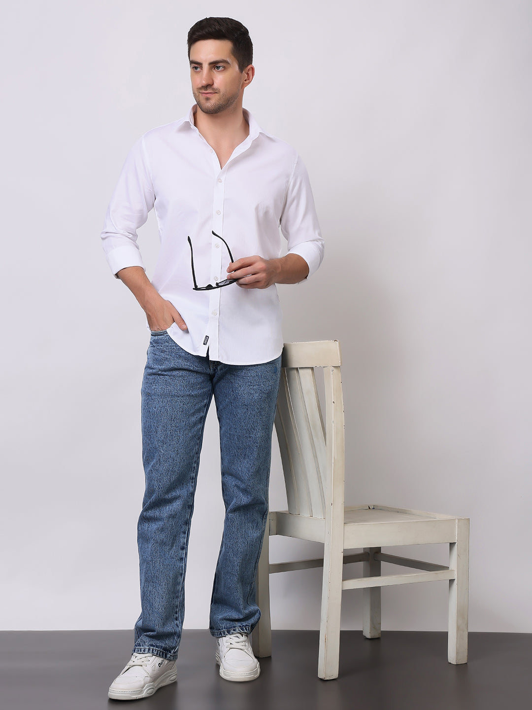Stylox Men's Full Sleeve Solid White Casual Shirt – Premium Cotton Blend Regular Fit Shirt for Smart Everyday & Office Wear - Stylox