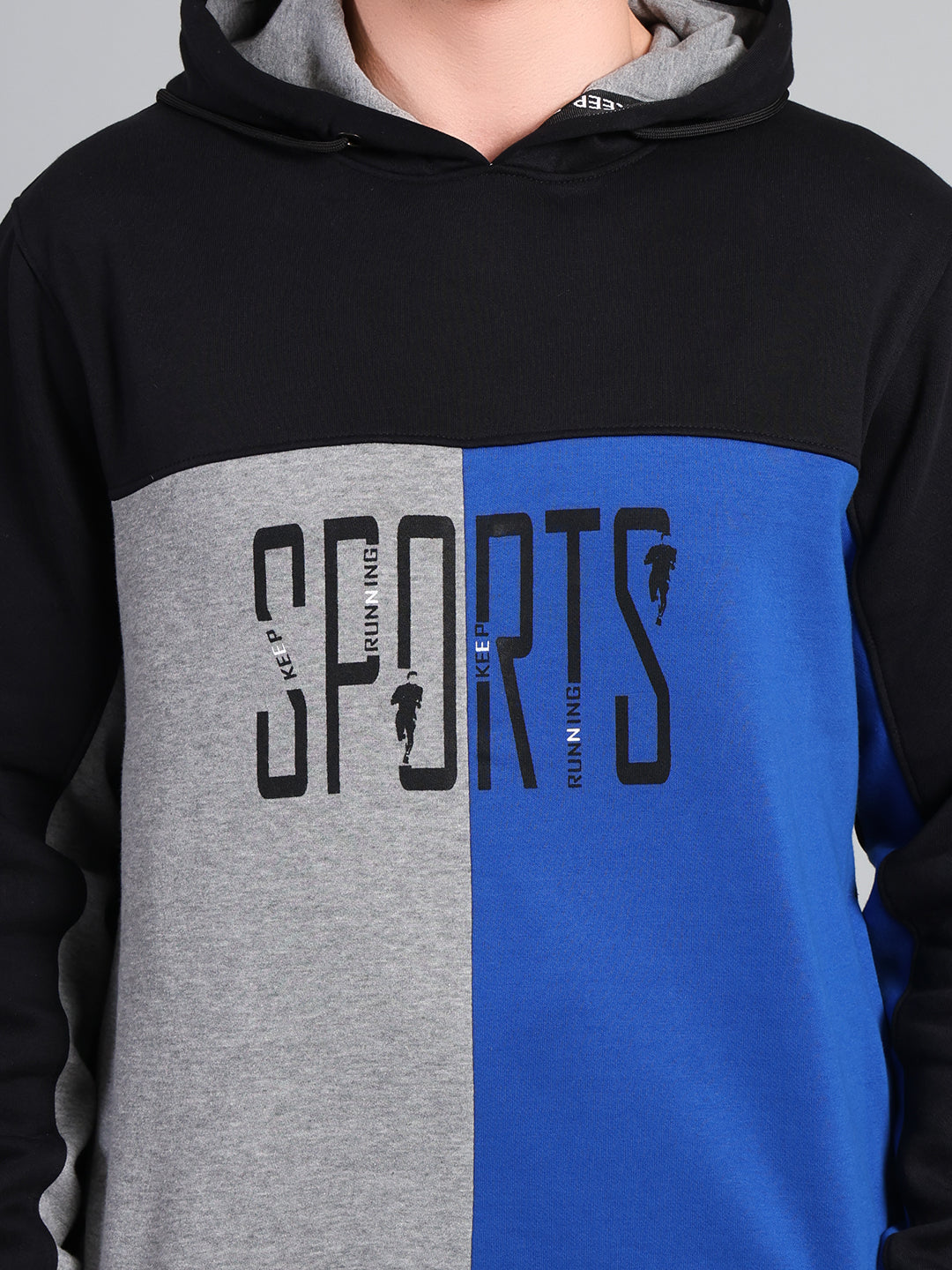 Stylox Men’s Winter Colorblock Printed Hoodie | Pullover Hooded Sweatshirt with Side Pocket (Black) - Stylox