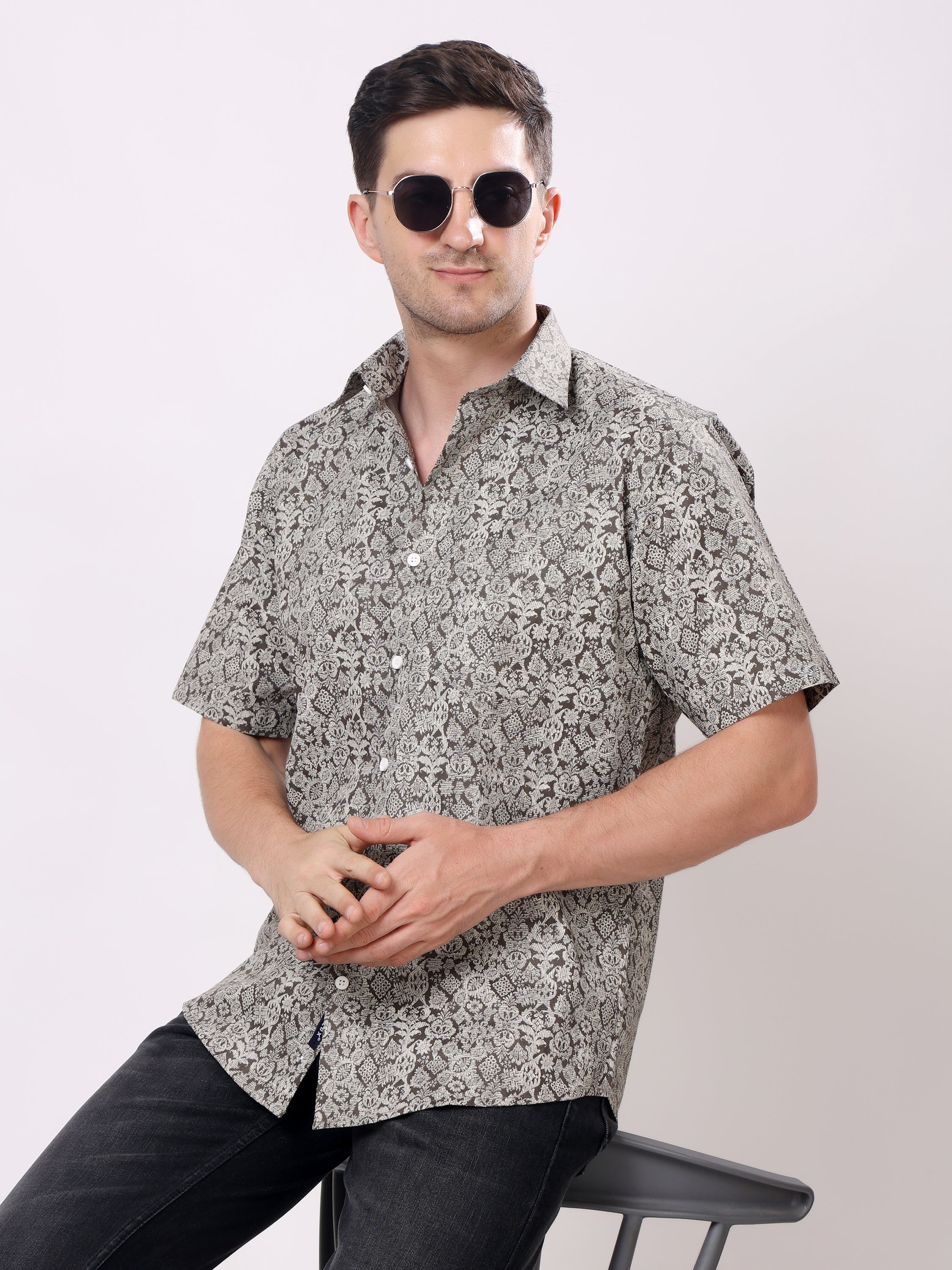 Stylox Men’s Regular Fit Half Sleeve Floral Printed Casual Stylish Summer Shirt - Stylox