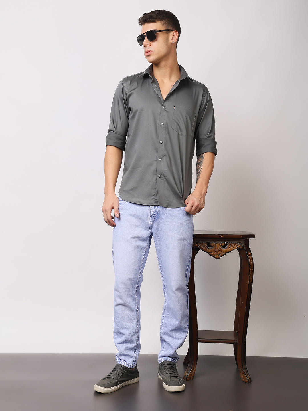 Stylox Men's Full Sleeve Solid Partywear Casual Shirt – Premium Shine Finish Cotton Blend Regular Fit Shirt for Stylish Evening & Occasion Wear - Stylox