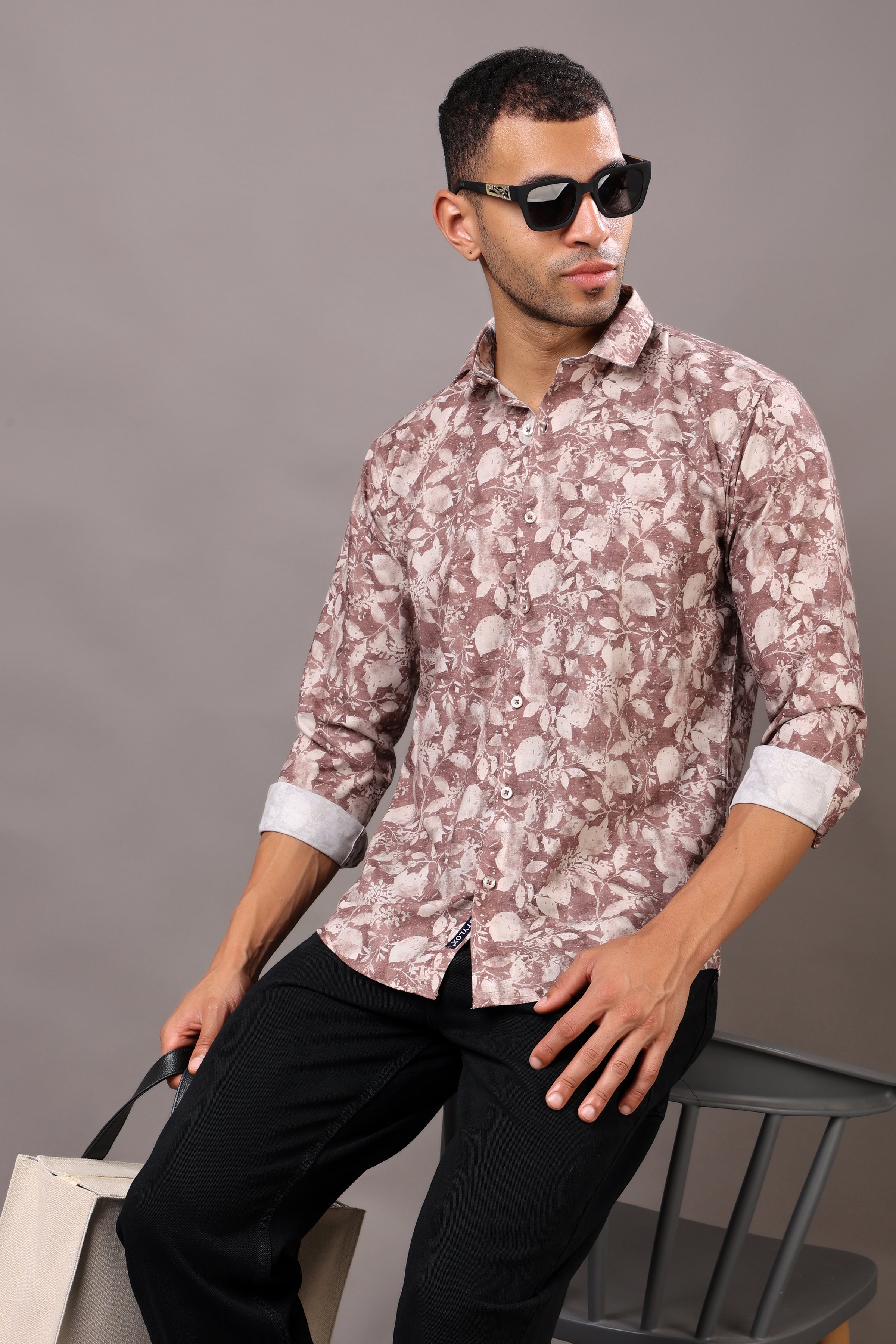 Stylox Men's Full Sleeve Leaf Print Casual Shirt