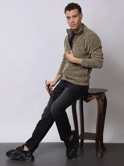 Stylox Men’s Textured Winter Jacket – High-Neck Full-Zip Warm Fleece Jacket for Casual &amp; Daily Wear