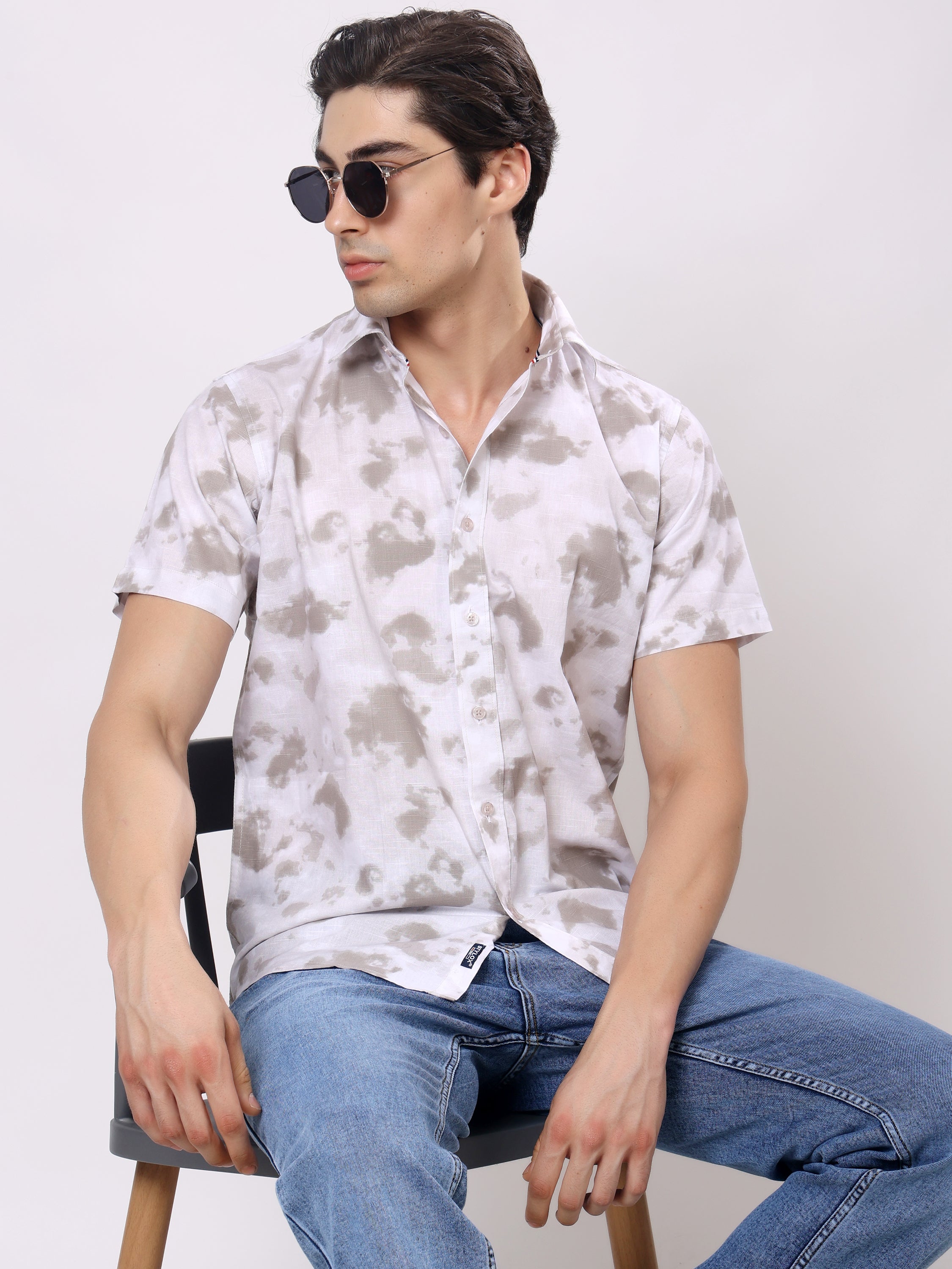 Stylox Men’s Regular Fit Half Sleeve Stylish Tie-Dye Printed Casual Shirt - Stylox