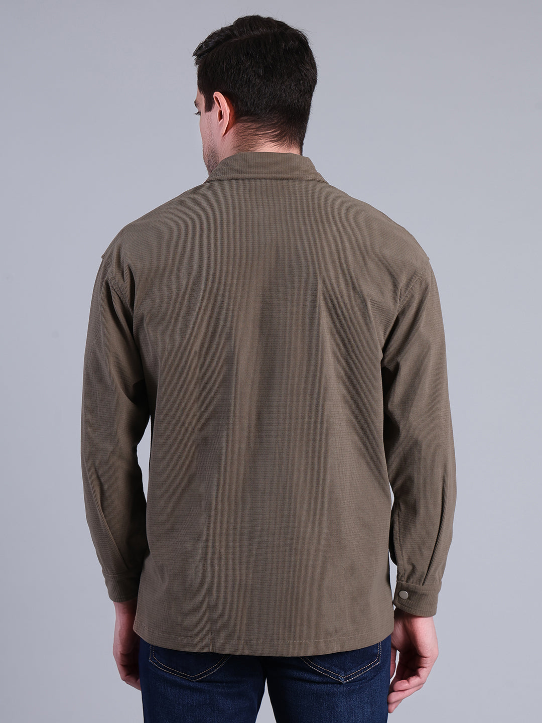 Stylox Men’s Textured Winter Shacket with Snap Button Closure (Olive)