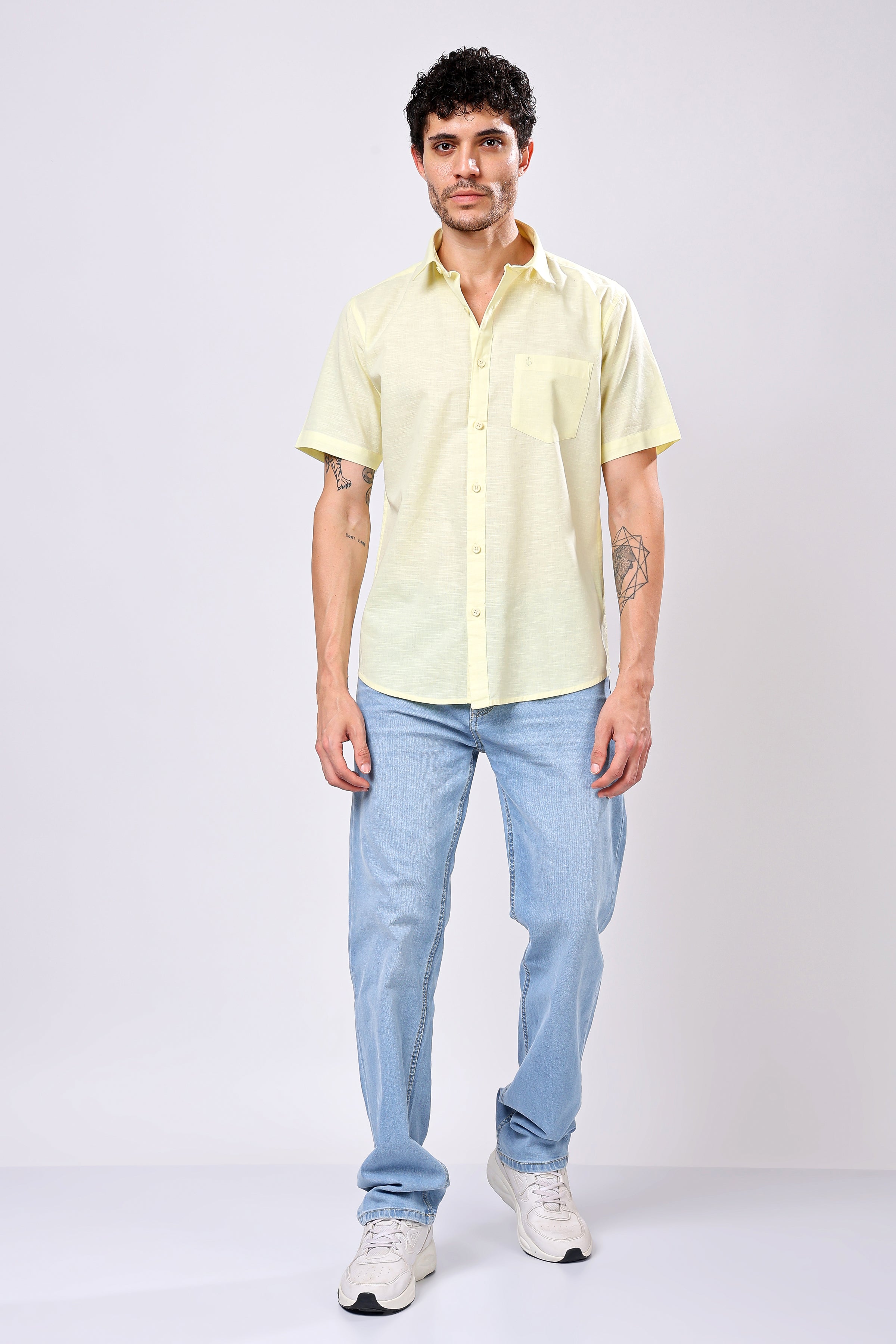 Stylox Men's Half Sleeve Solid Casual Shirt – Comfortable Cotton Blend Shirt for Smart Everyday Style - Stylox