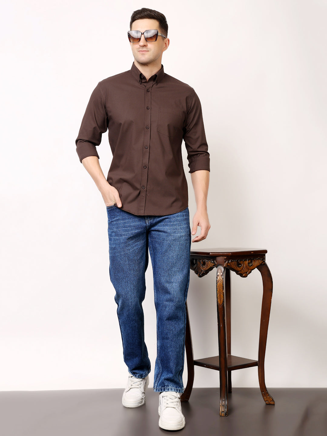 Stylox Men's Regular Fit Solid Casual Shirt with Full Sleeves – Premium Cotton Blend Button-Down Shirt for Smart Everyday Style - Stylox