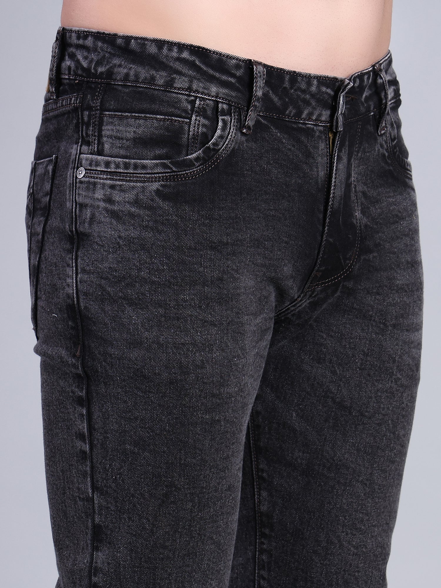 Stylox Men’s Mid Rise Stretchable Washed Slim Fit Denim Jeans-Mid Grey - Stylox