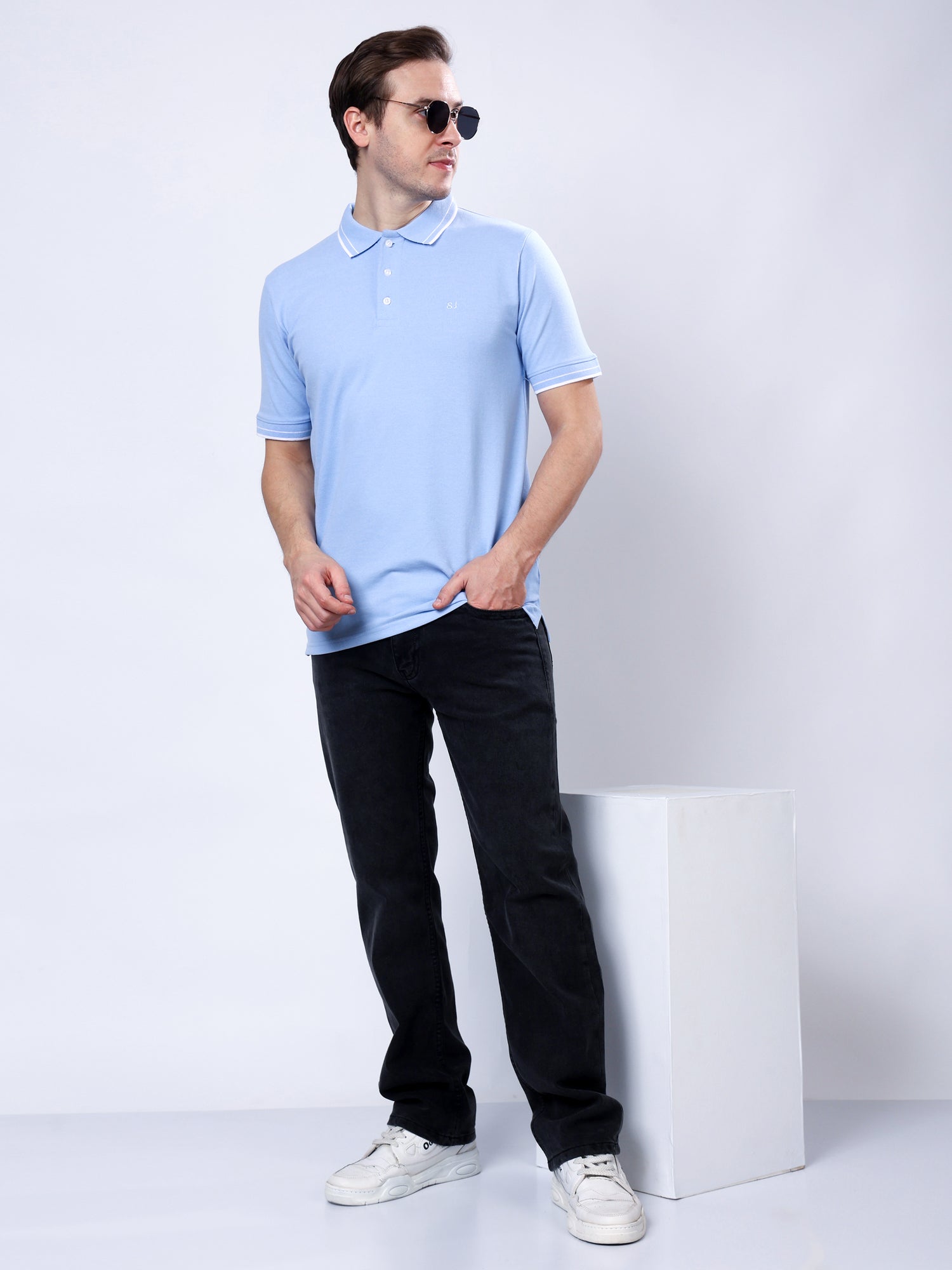 Stylox Men’s Solid Polo T-Shirt with Contrast-Tipped Collar - Stylox