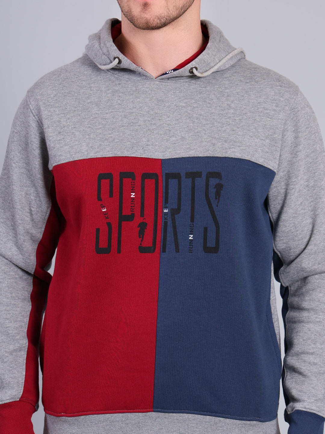 Stylox Men’s Winter Colorblock Printed Hoodie | Pullover Hooded Sweatshirt with Side Pocket (Grey) - Stylox