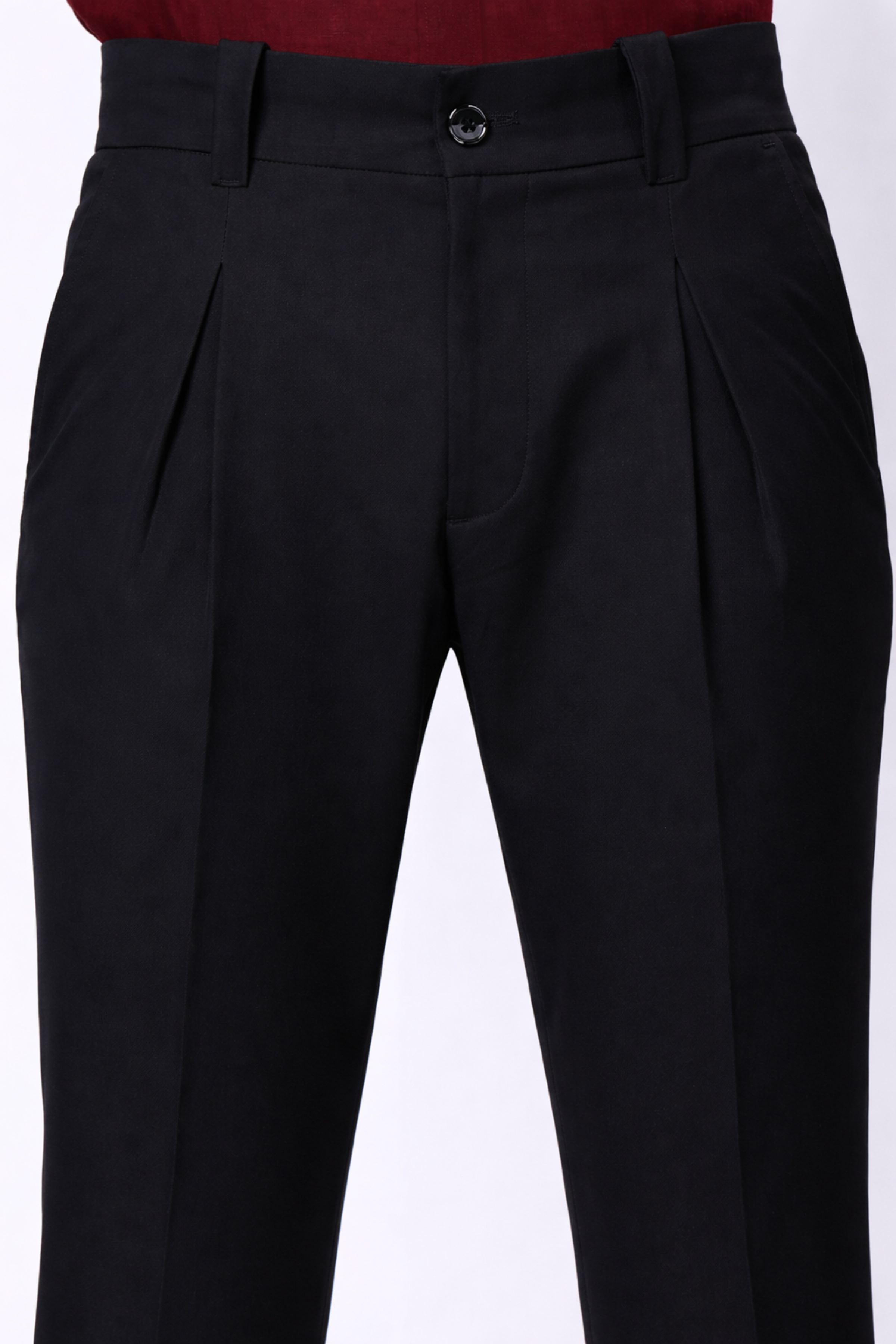 Stylox Men’s Slim Fit Pleated Formal Trousers – Premium Office Wear Pants with Side Pockets-Black - Stylox