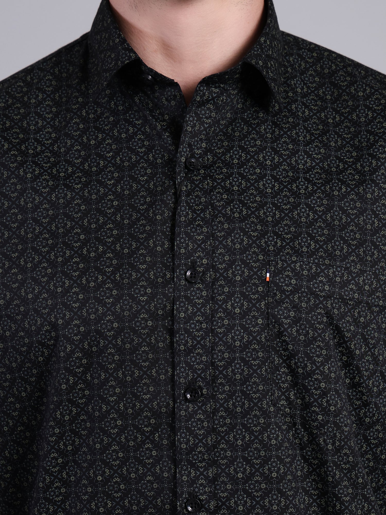 Stylox Men’s Regular Fit Full Sleeve Cotton Floral Print Casual Shirt-Black - Stylox