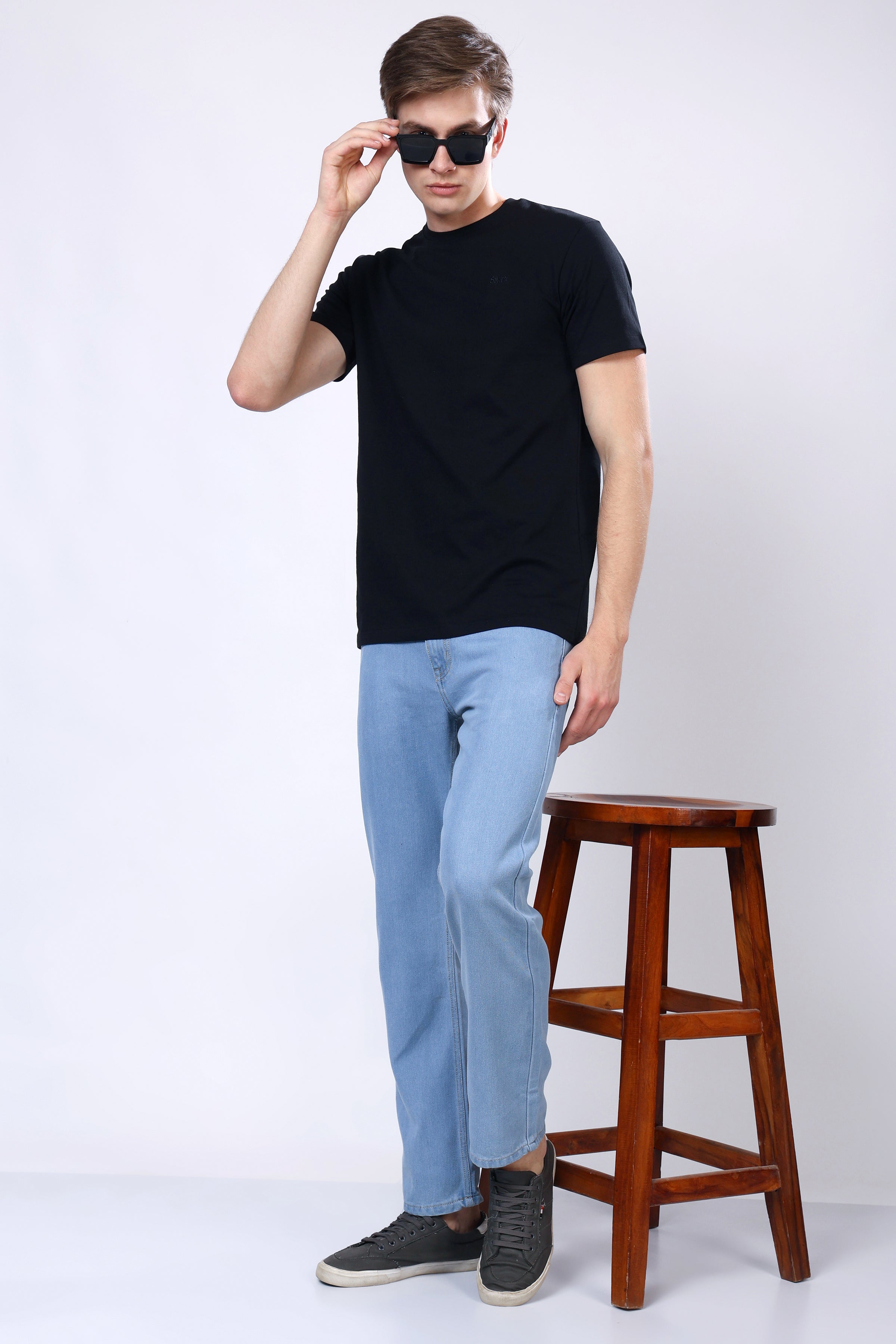 Stylox Men’s Mid-Rise Comfort Fit Light Blue Non-Stretch Denim Jeans - Stylox