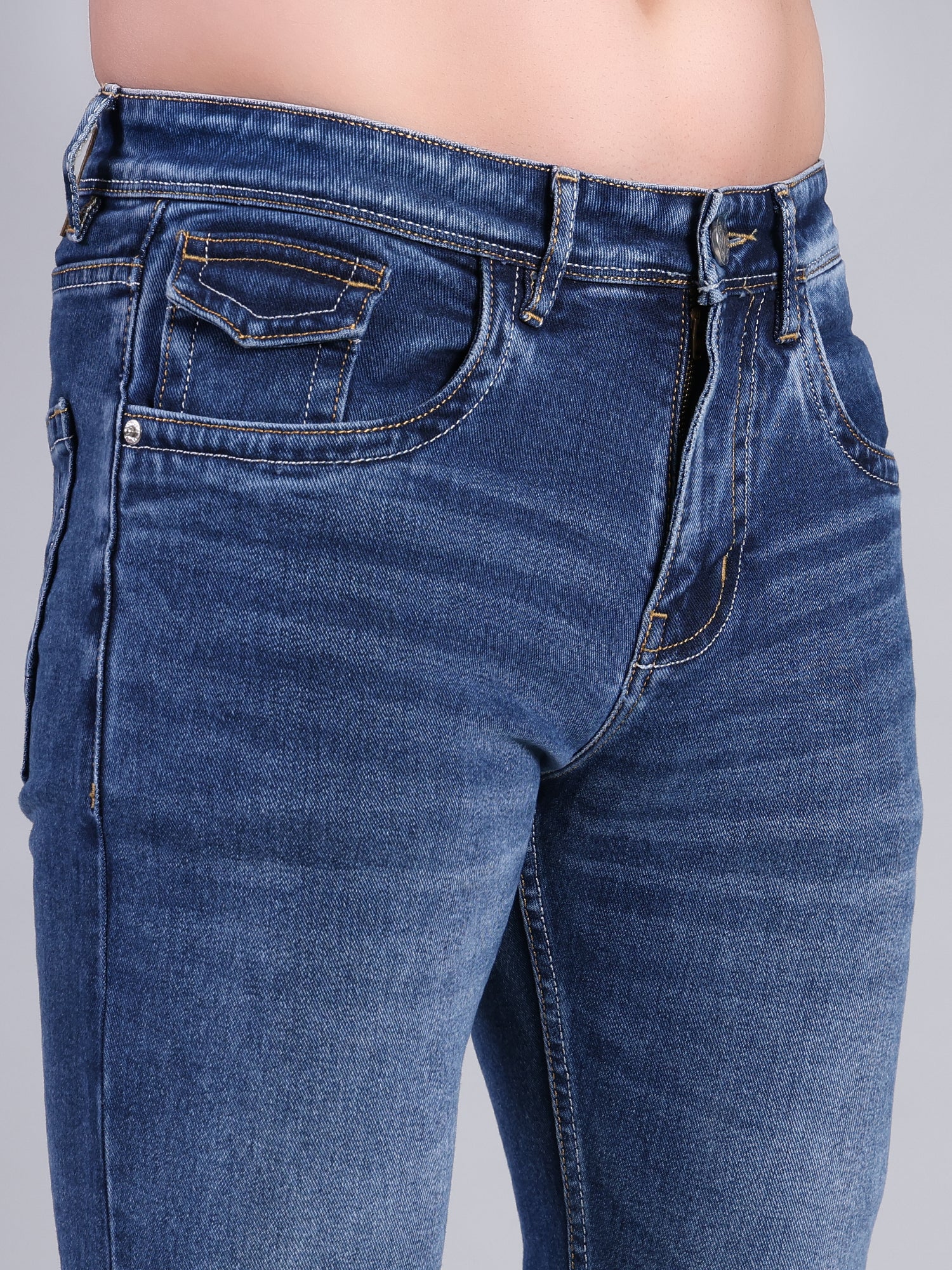 Stylox Men’s Bootcut Fit Non-Stretch Rigid Denim Jeans-Mid Dark Blue - Stylox
