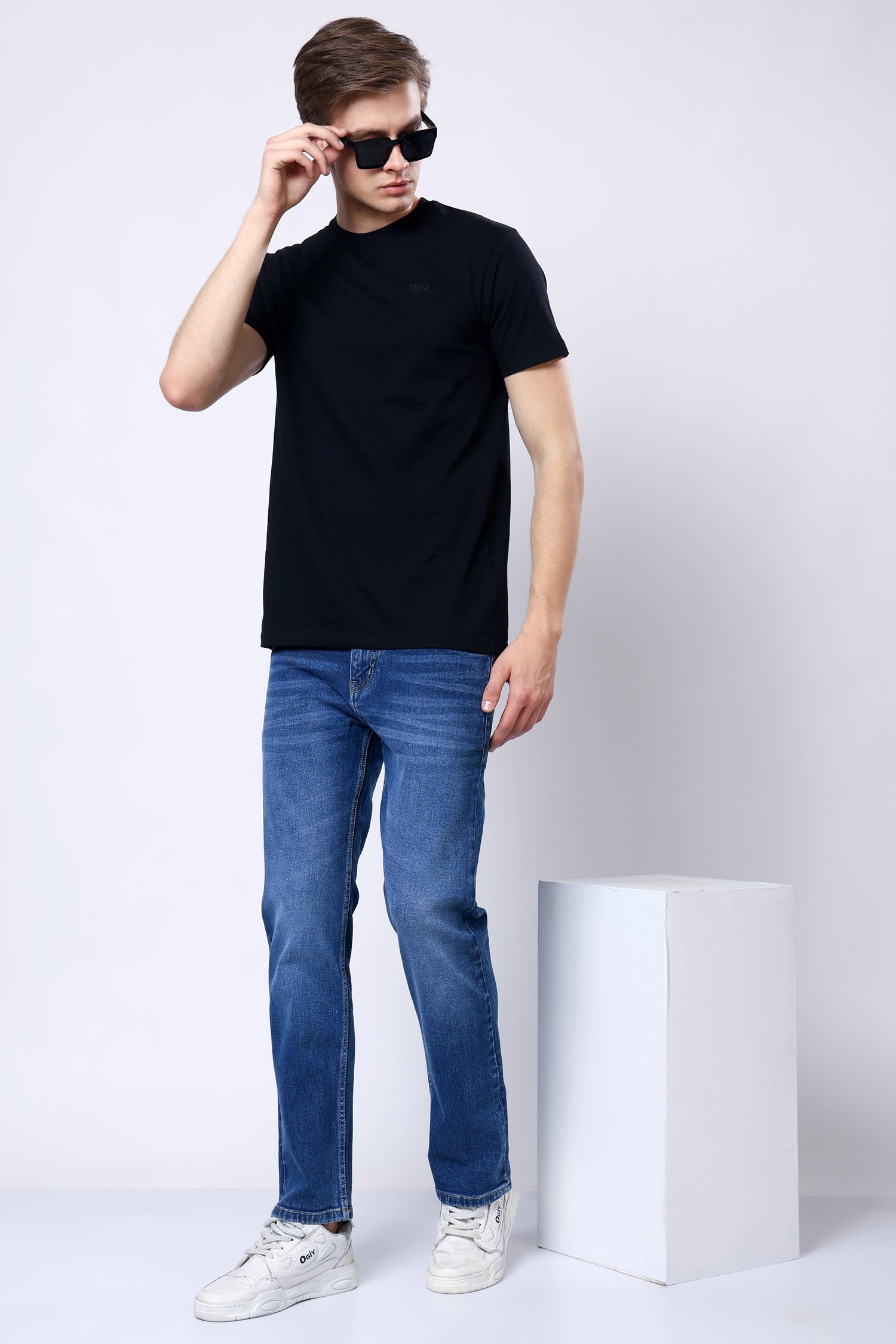 Stylox Men’s Mid-Rise Comfort Fit Stretchable Light Blue Denim Jeans - Stylox