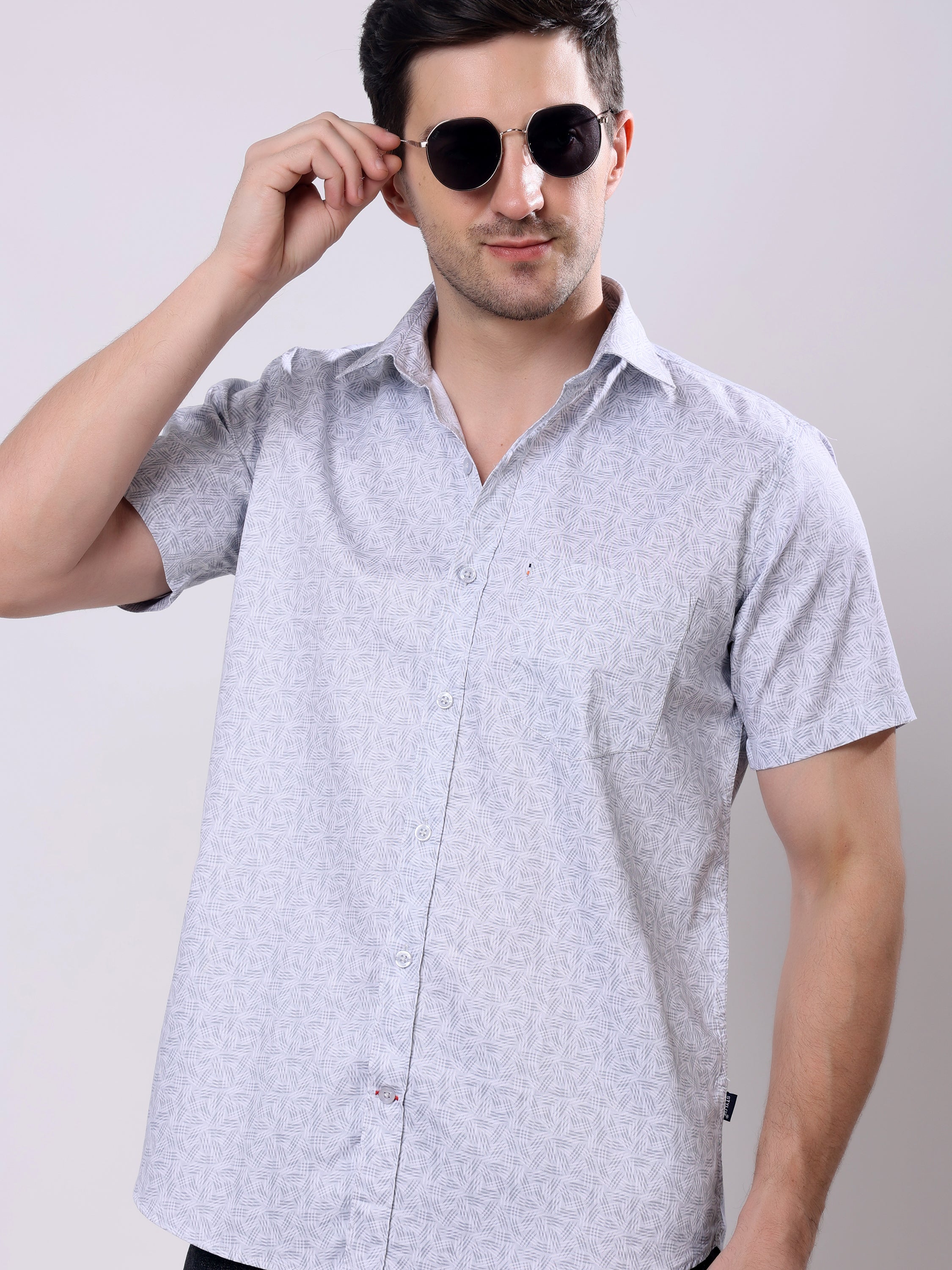Stylox Men’s Regular Fit Half Sleeve Abstract print Cotton Summer Casual Shirt - Stylox