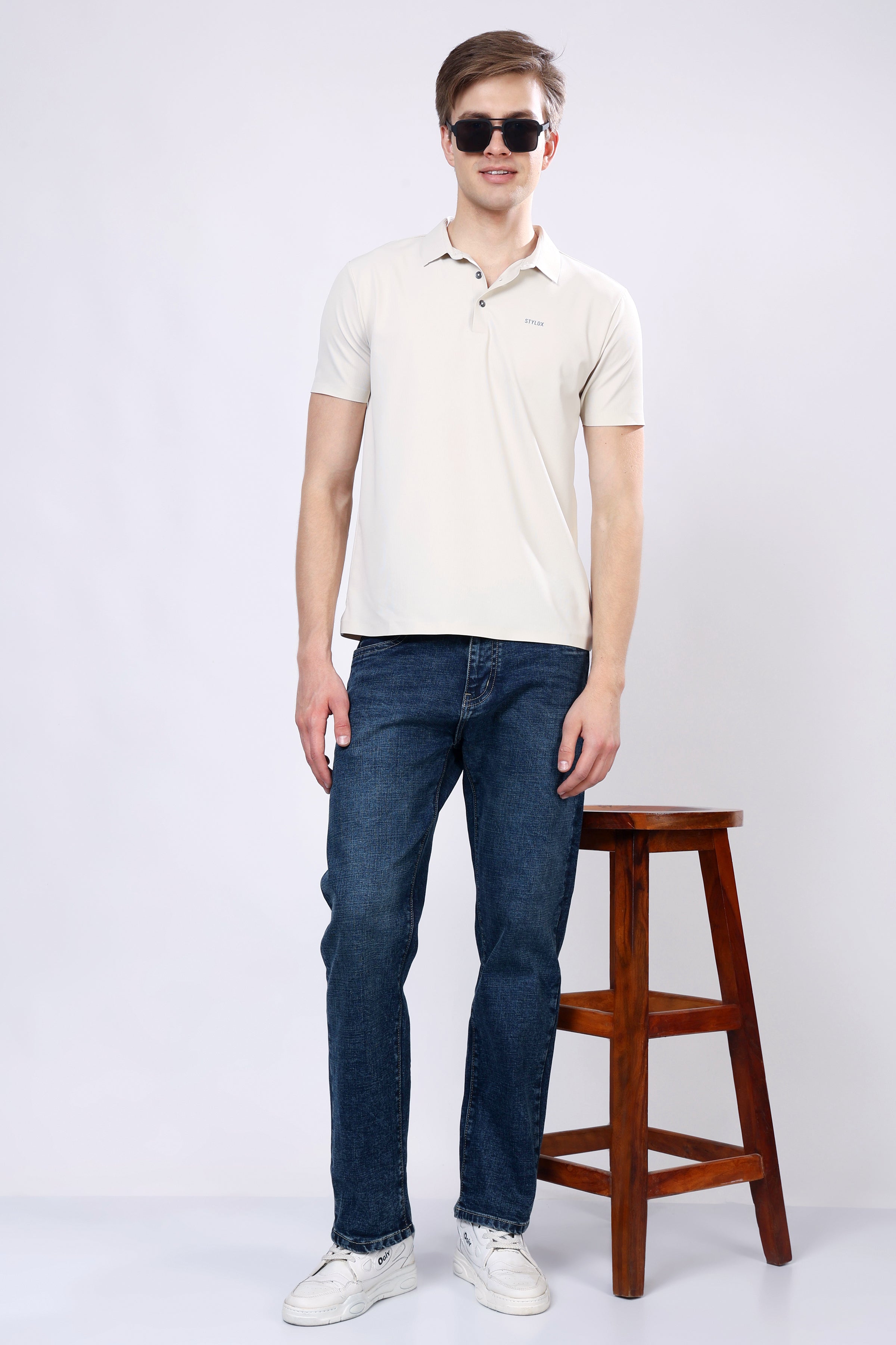 Stylox Men’s Comfort Fit Stretchable Greenish Blue Denim Jeans - Stylox