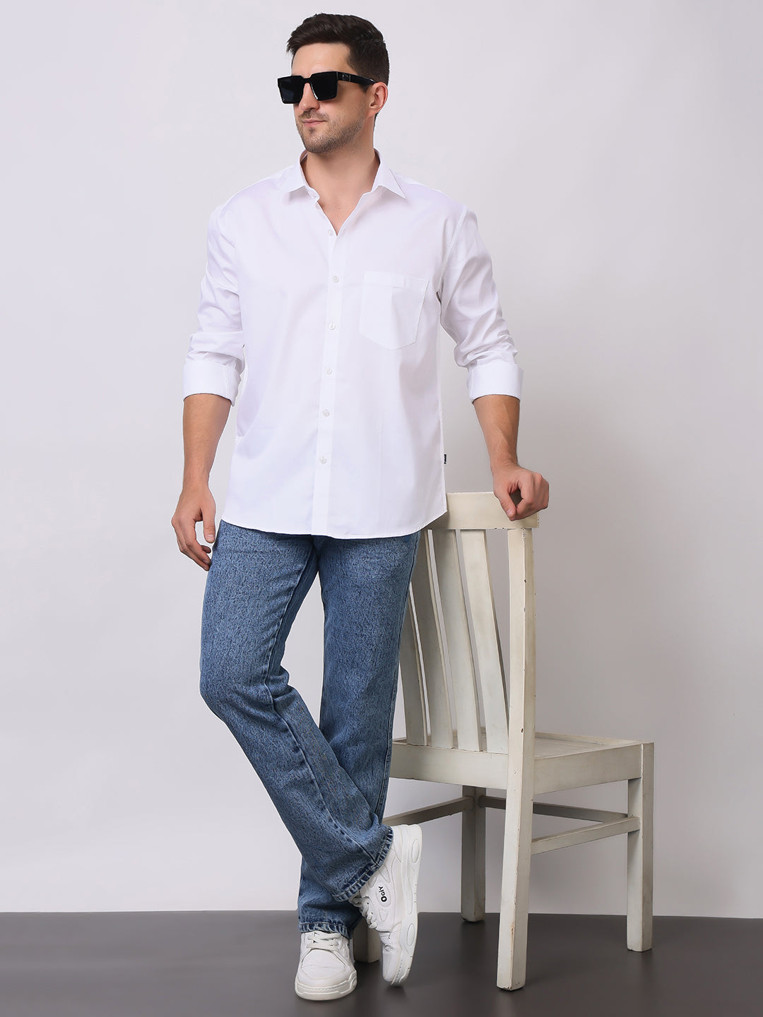 Stylox Men's Full Sleeve Solid White Casual Shirt – Premium Cotton Blend Regular Fit Shirt